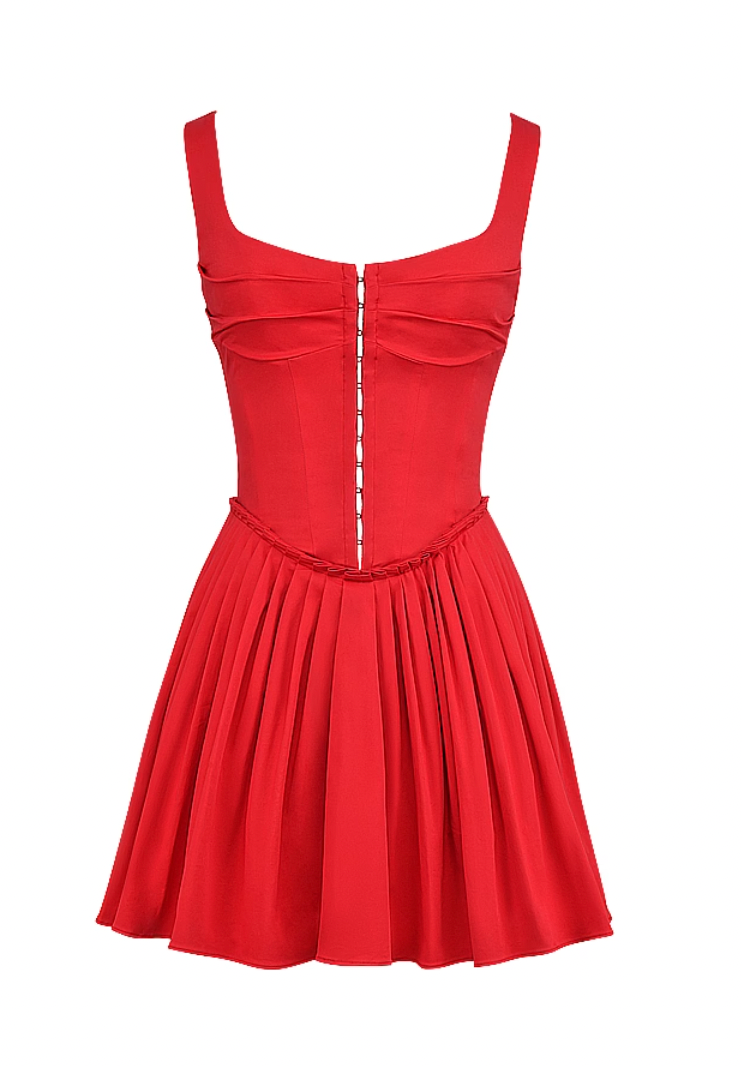 SCARLET PLEATED MINI DRESS FOR PARTY