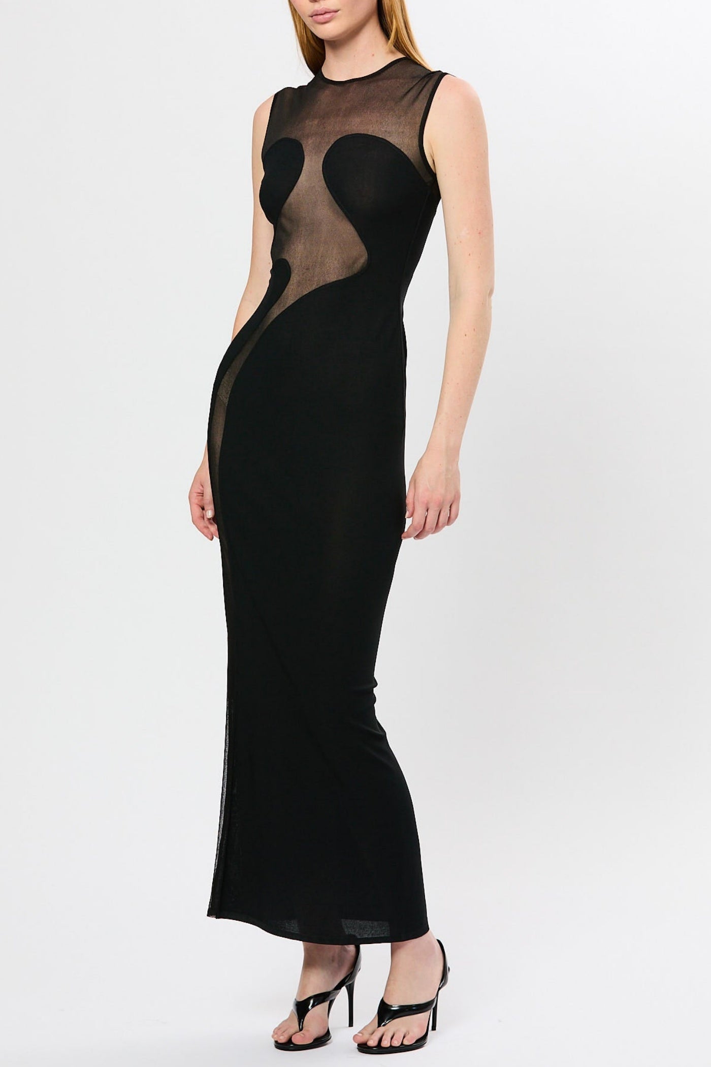 CARMINA MESH MAXI BANDAGE DRESS, BLACK