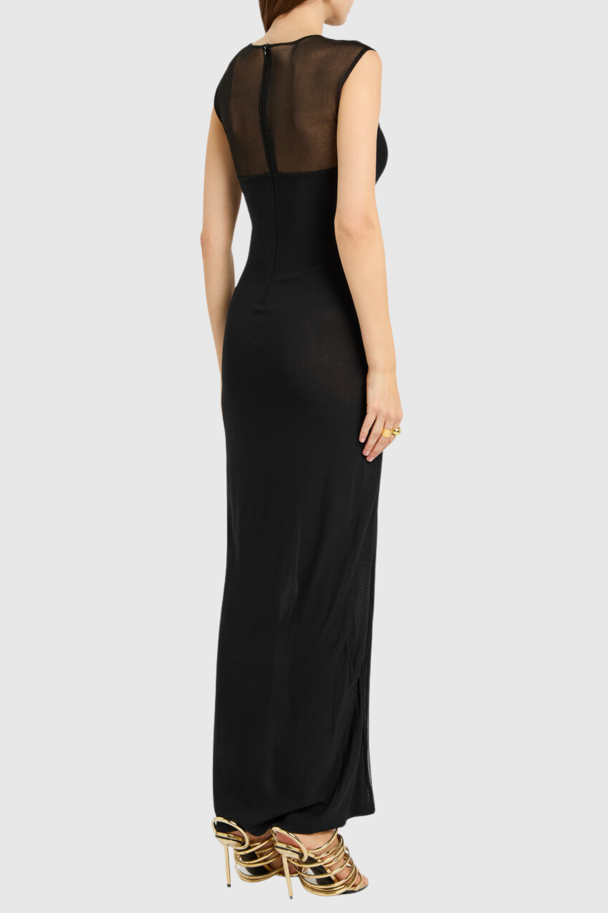 CARMINA MESH MAXI BANDAGE DRESS, BLACK