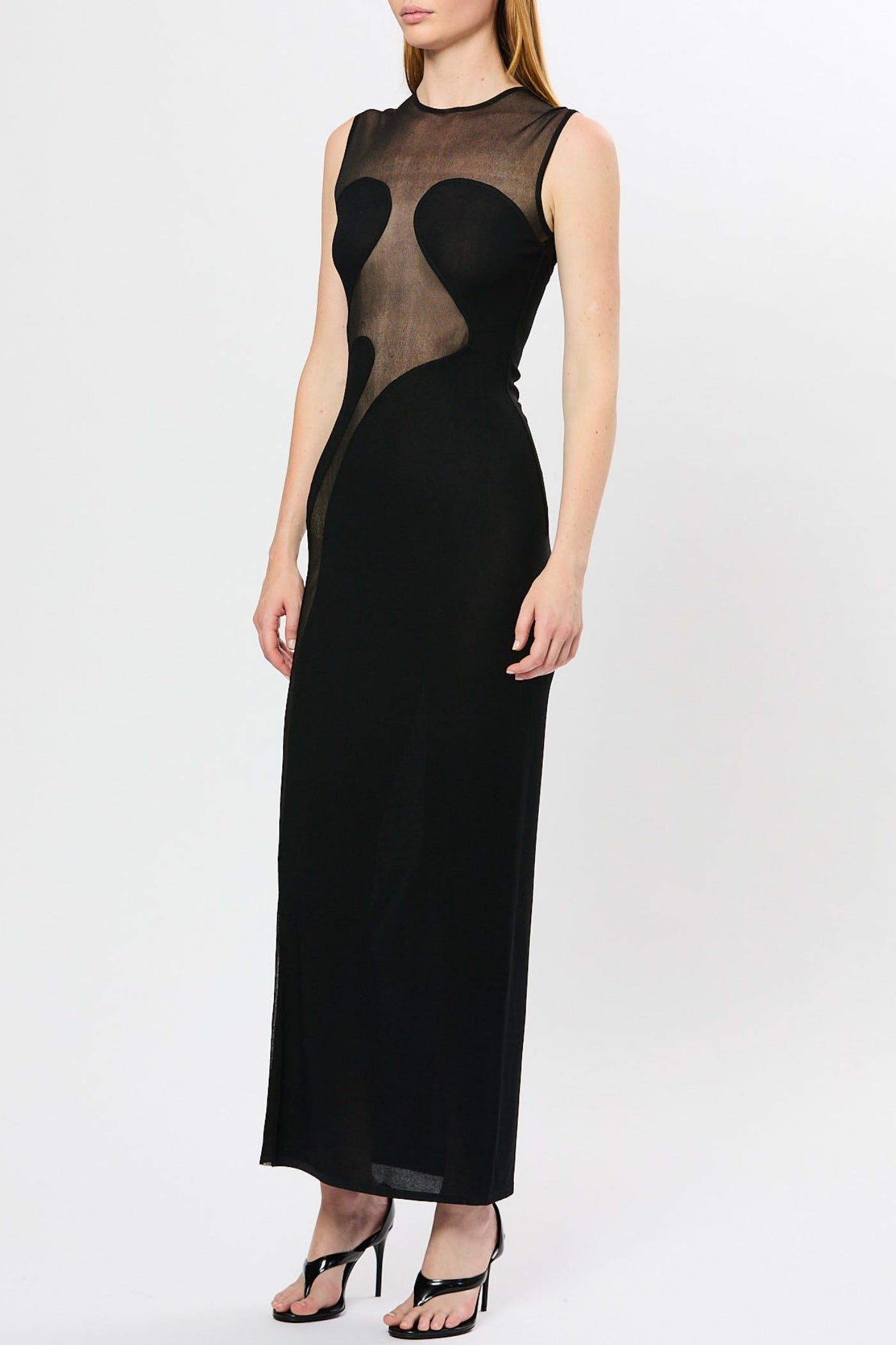 CARMINA MESH MAXI BANDAGE DRESS, BLACK