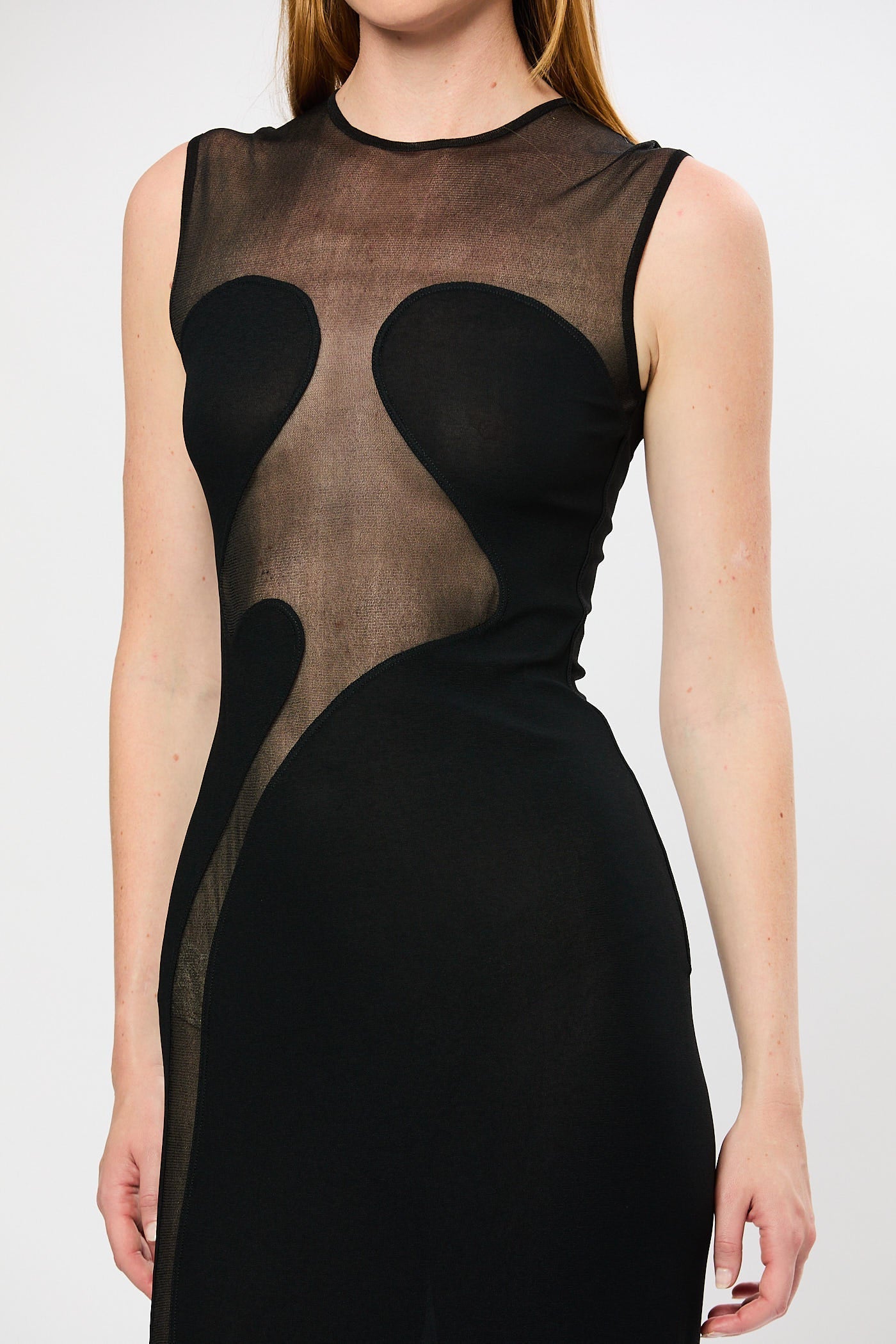 CARMINA MESH MAXI BANDAGE DRESS, BLACK