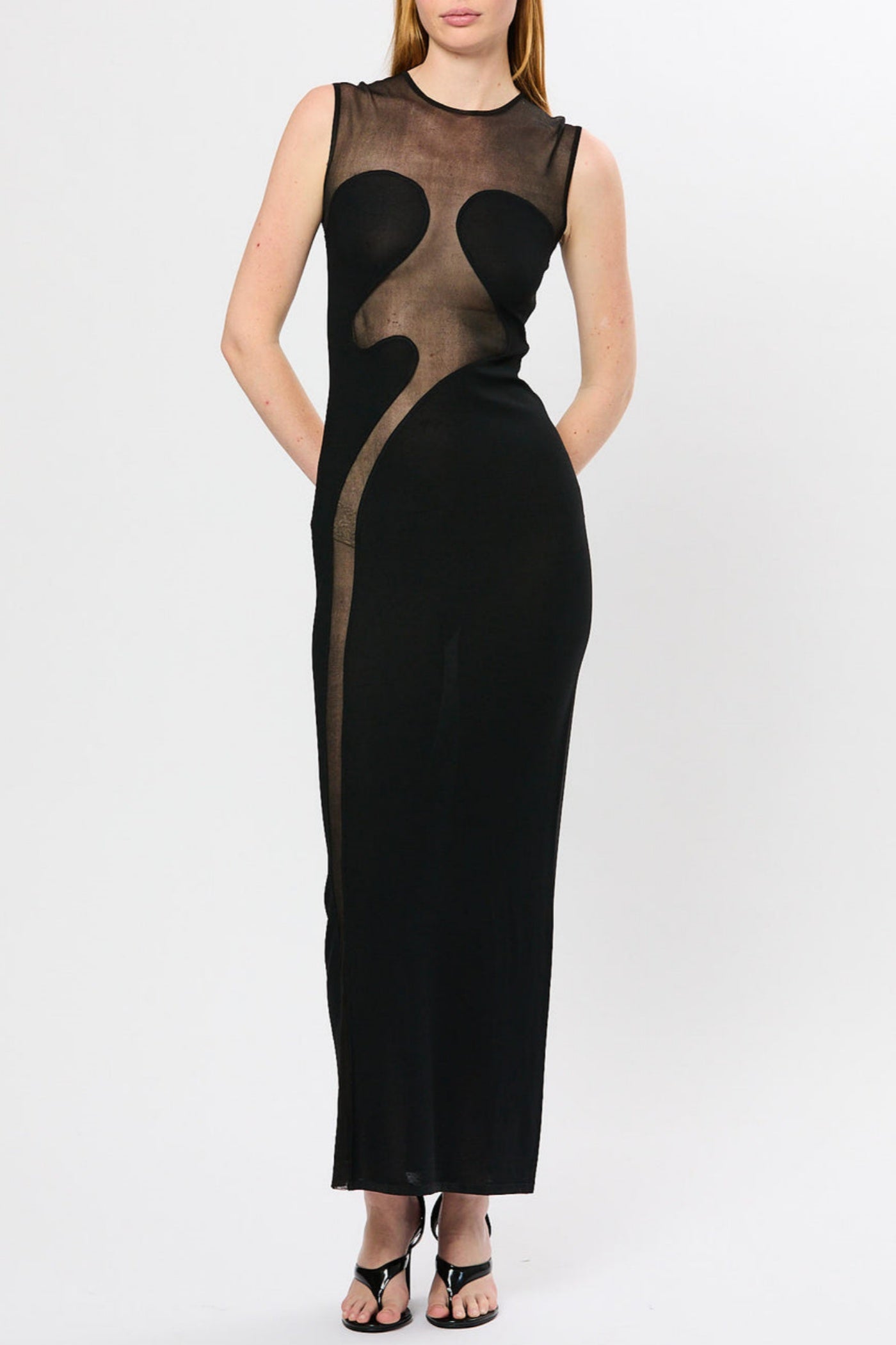 CARMINA MESH MAXI BANDAGE DRESS, BLACK