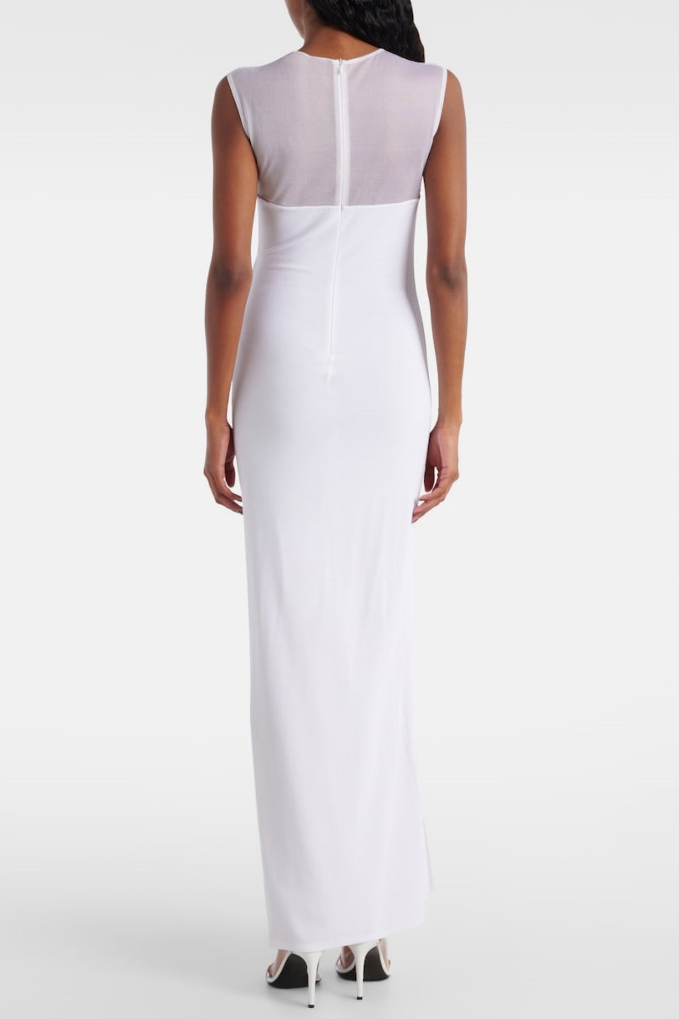 CARMINA WHITE MESH PANEL BANDAGE MAXI DRESS