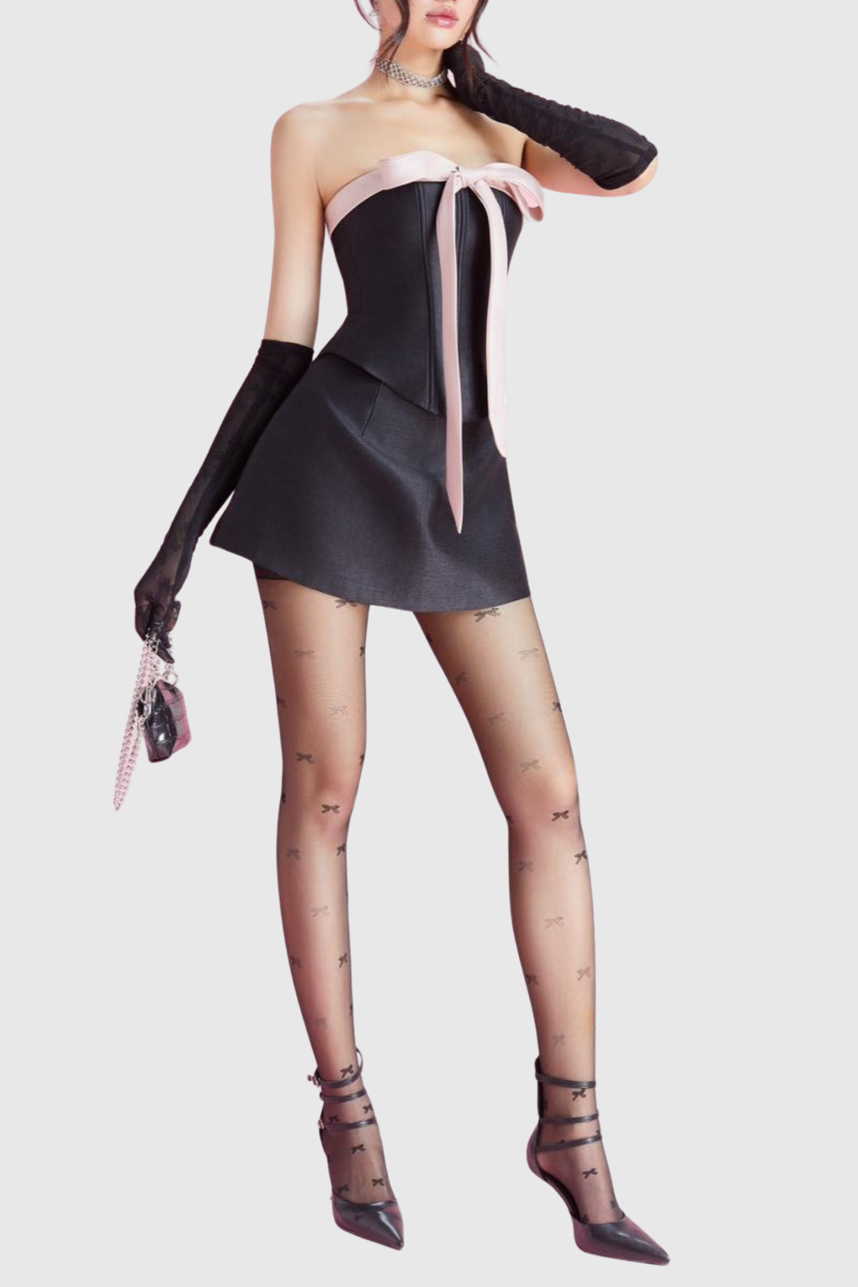 CARROLYN BOW STRAPLESS CORSET TWO-PIECE SET