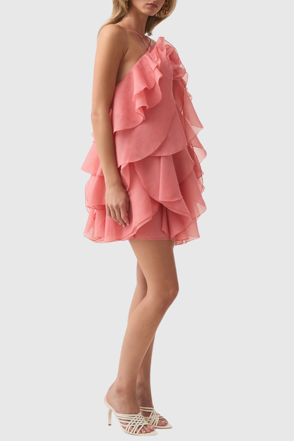 LORRAINE ORANGE FLORAL RUFFLE HALTER MINI DRESS