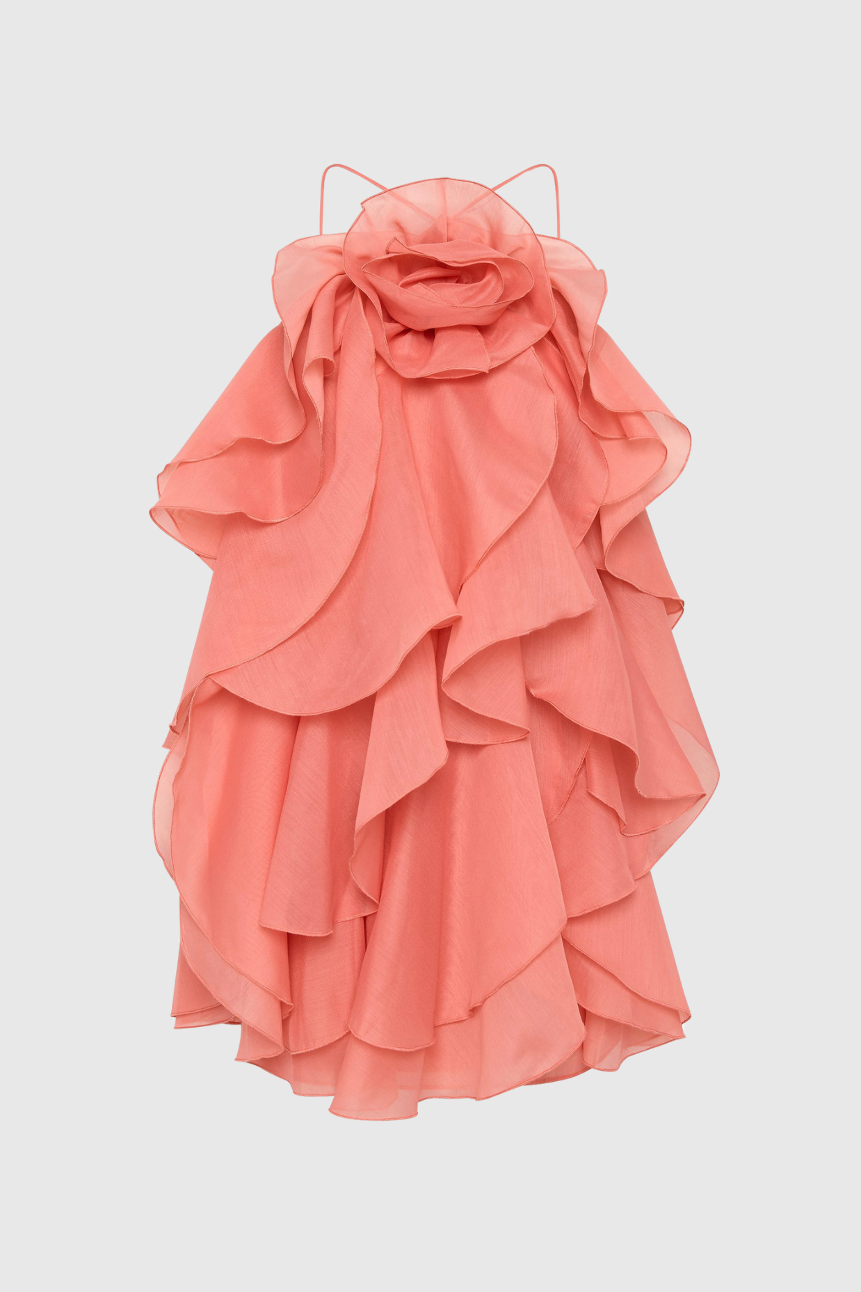 LORRAINE ORANGE FLORAL RUFFLE HALTER MINI DRESS