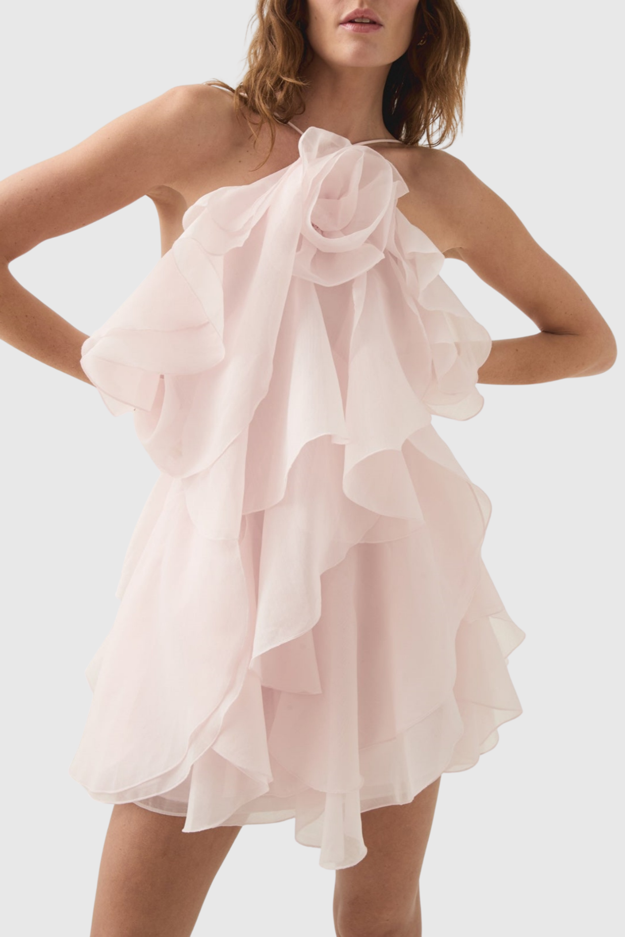 FLORAL HALTER RUFFLE MINI DRESS FOR PARTIES