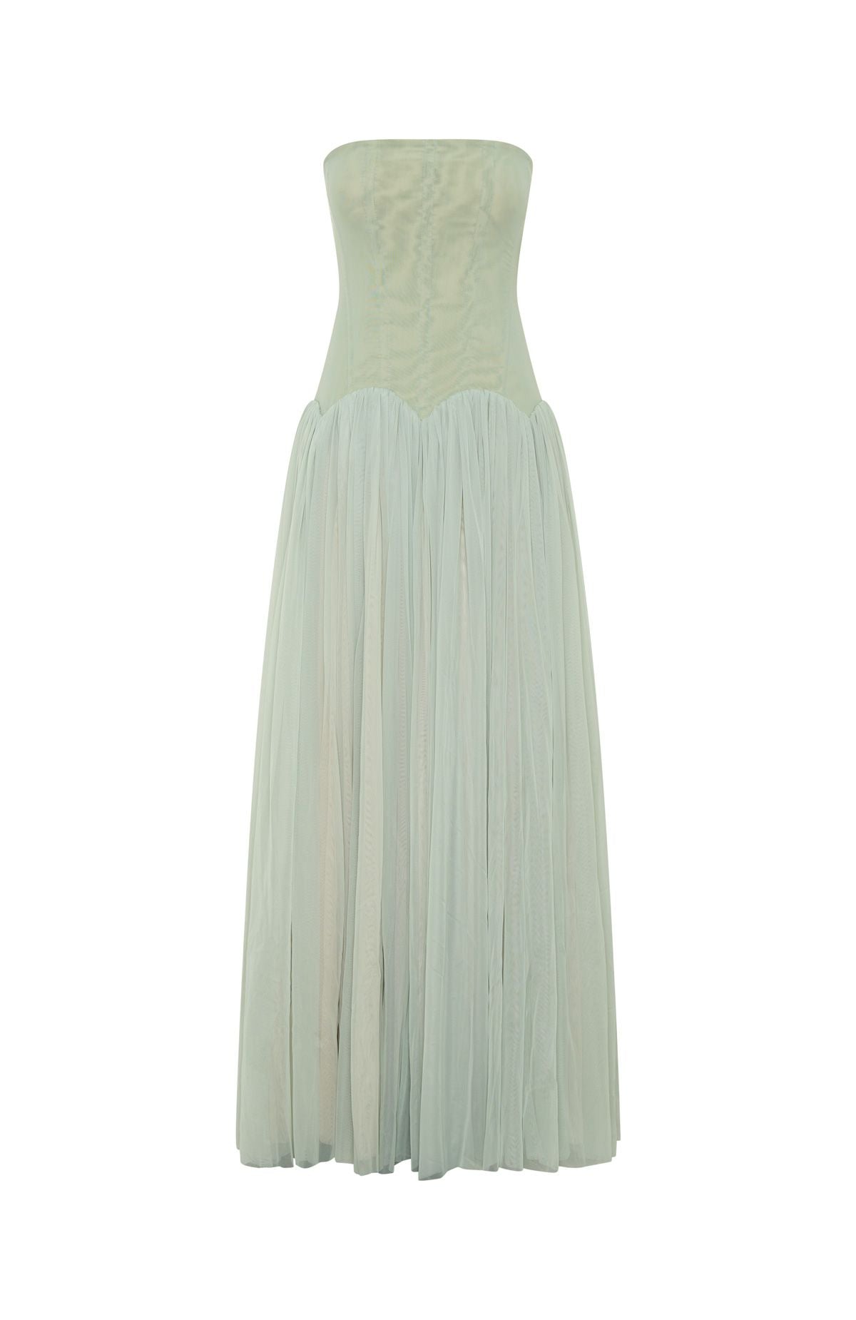 SABRINA GREEN TULLE STRAPLESS MAXI DRESS