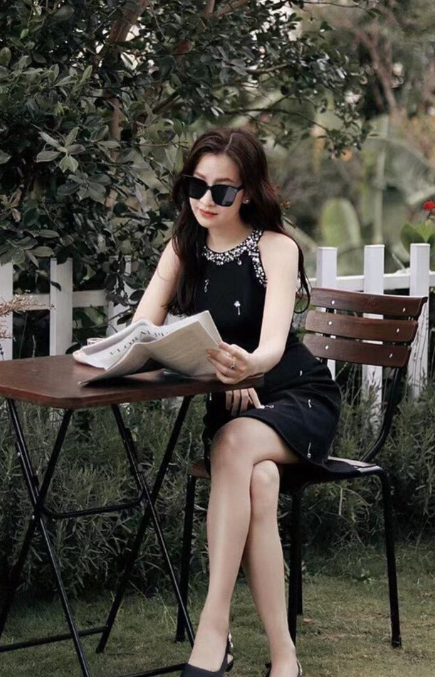 RHINESTONE BLACK SUNDRESS FOR EVENTS