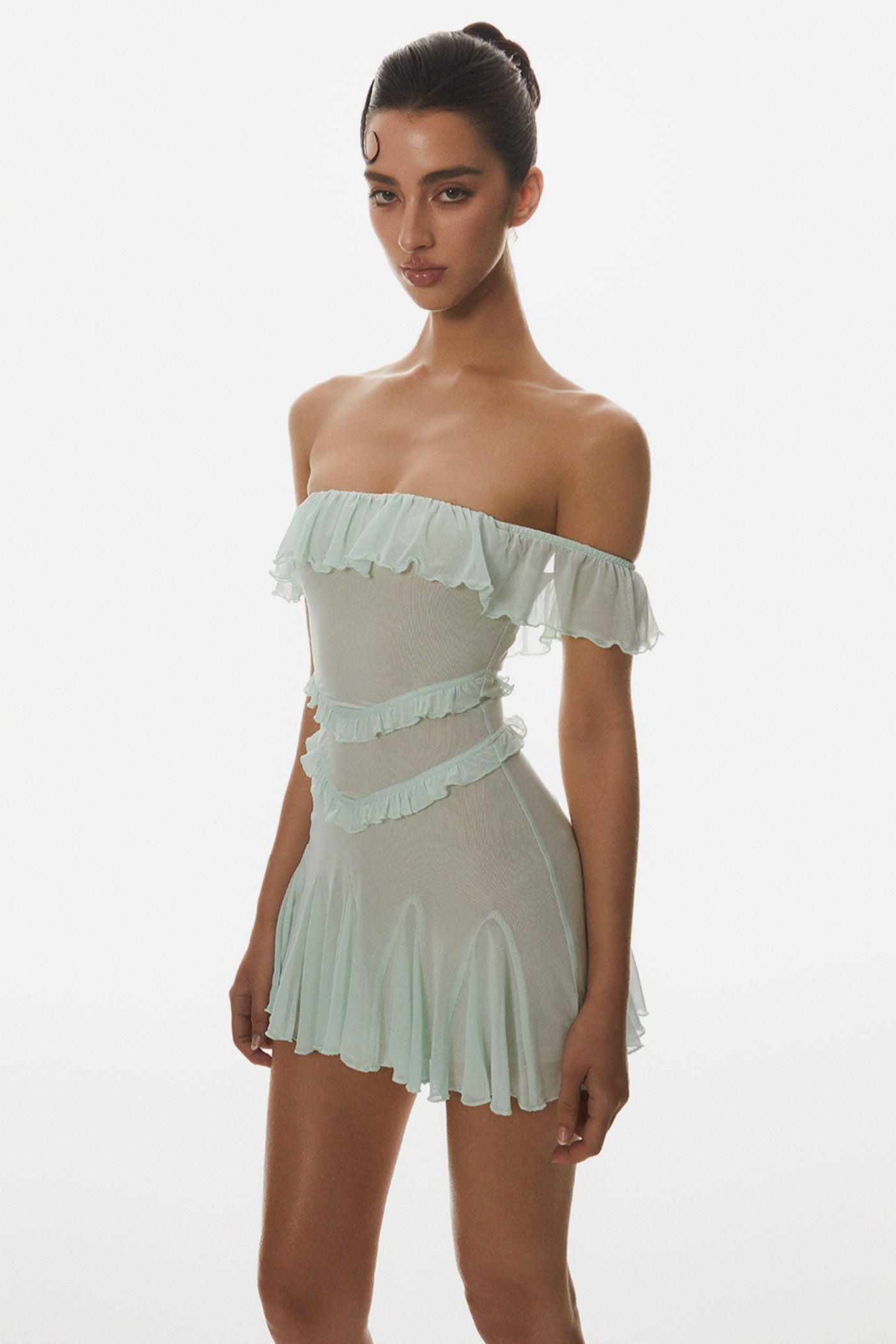 CHARELLE OFF-SHOULDER RUFFLE MINI DRESS