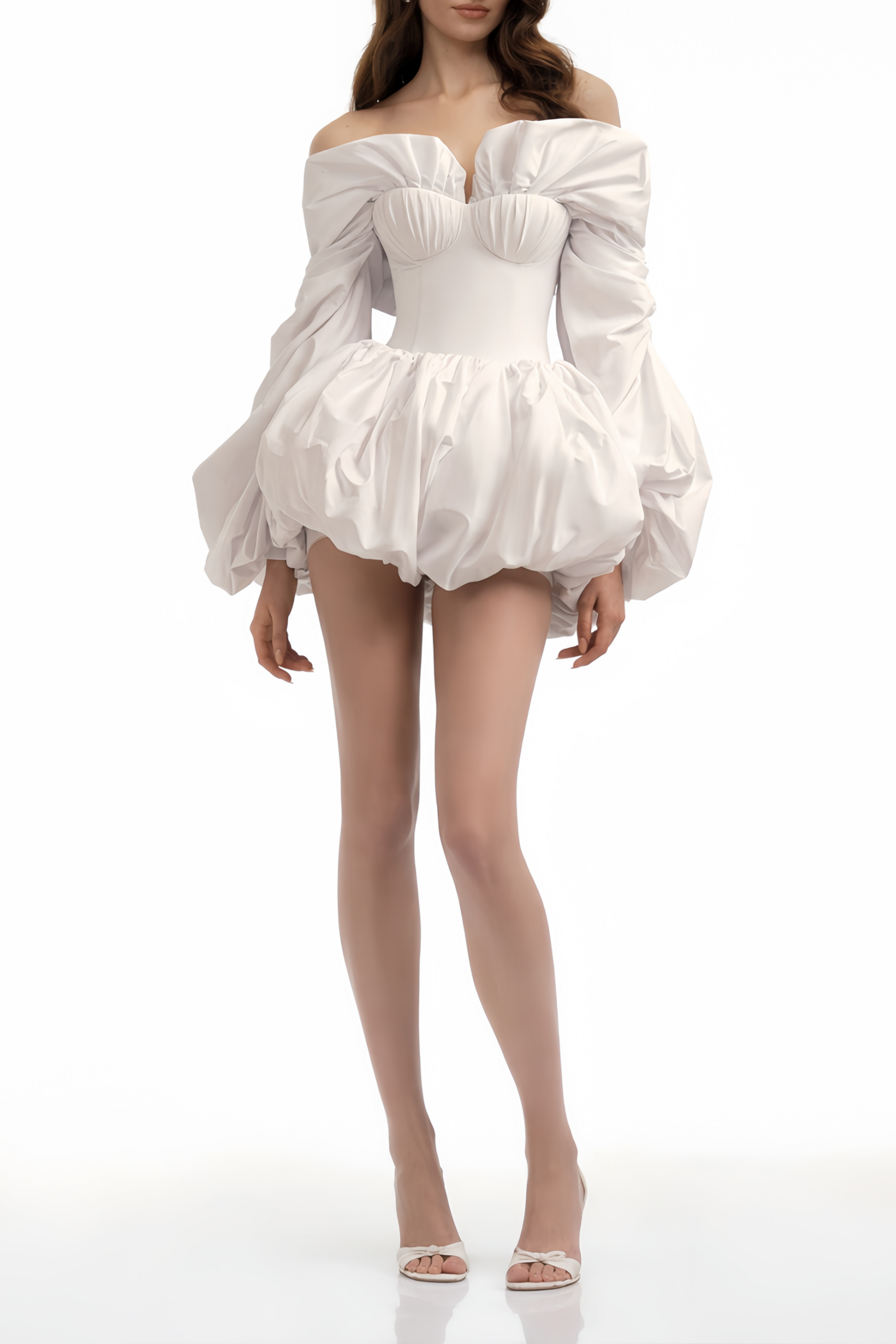 TIFFANY WHITE OFF-SHOULDER RUCHED BLOUSE & SKIRT SET