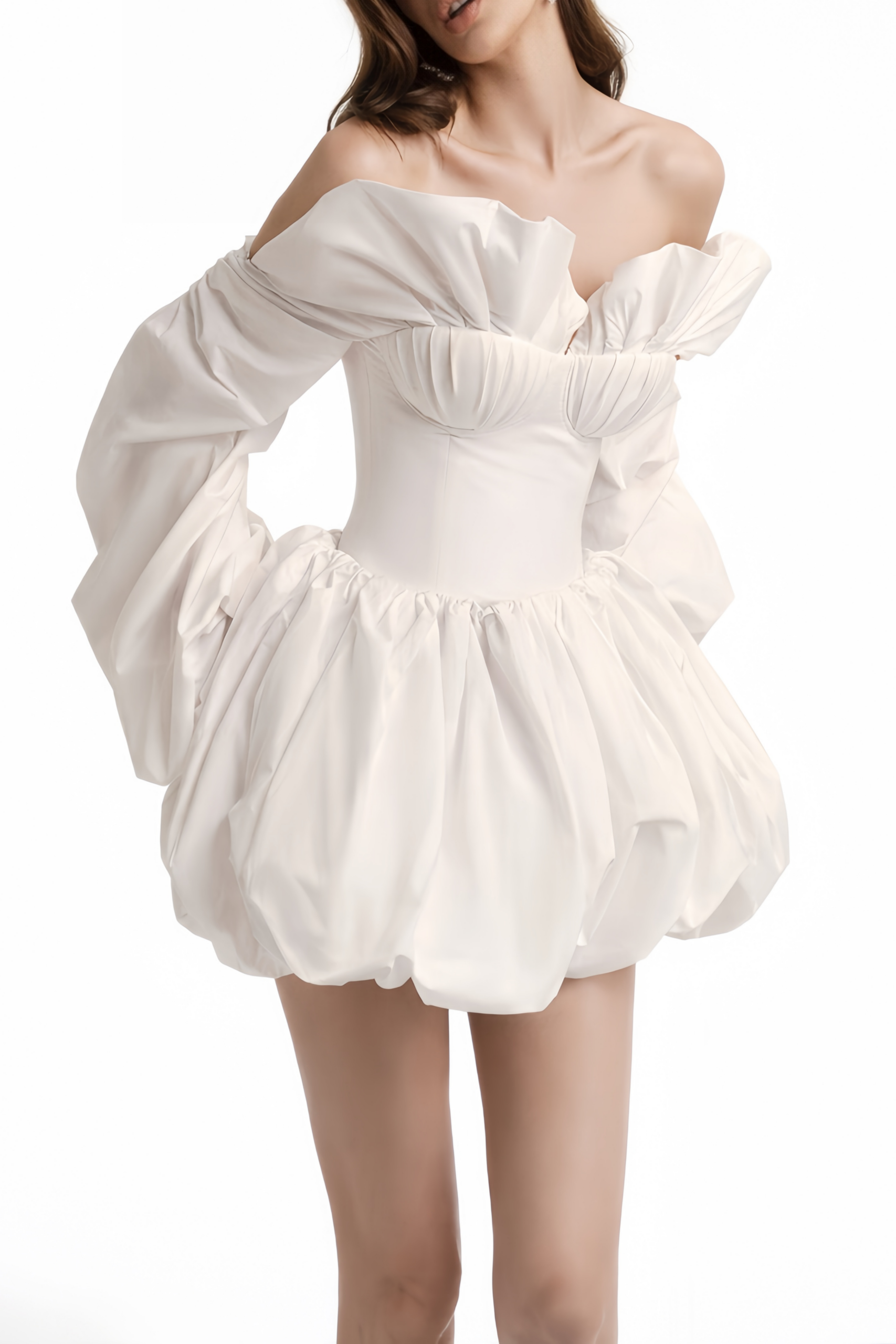 TIFFANY WHITE OFF-SHOULDER RUCHED BLOUSE & SKIRT SET