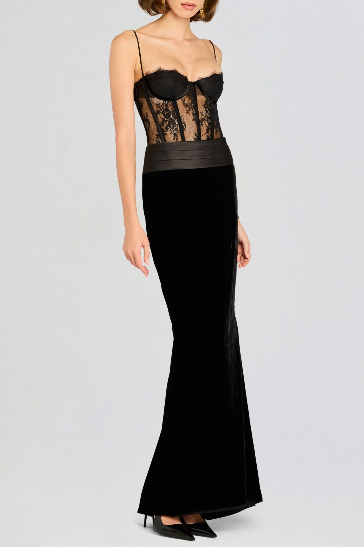 LACE CORSET VELVET MAXI DRESS FOR EVENING