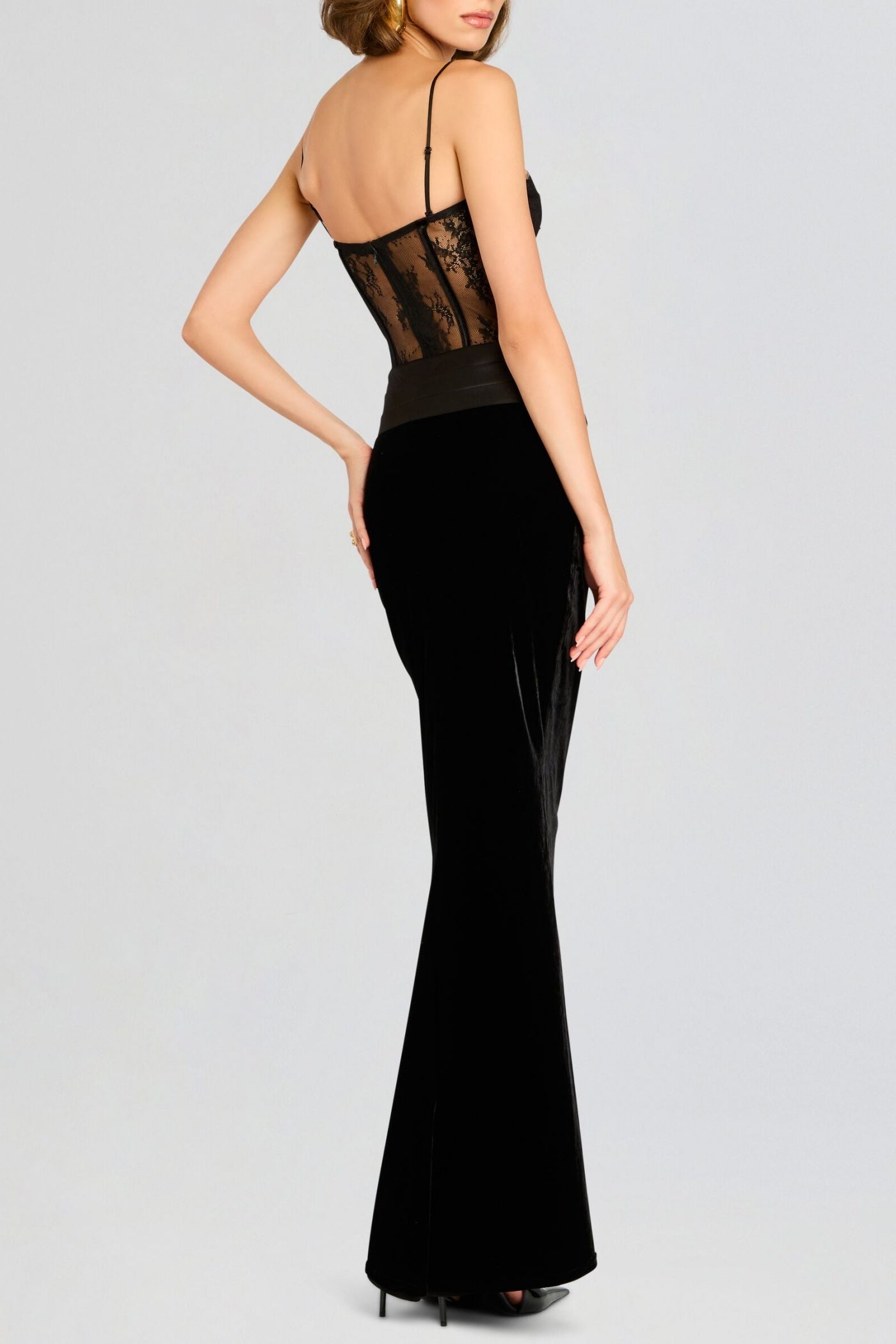 LACE CORSET VELVET MAXI DRESS FOR EVENING