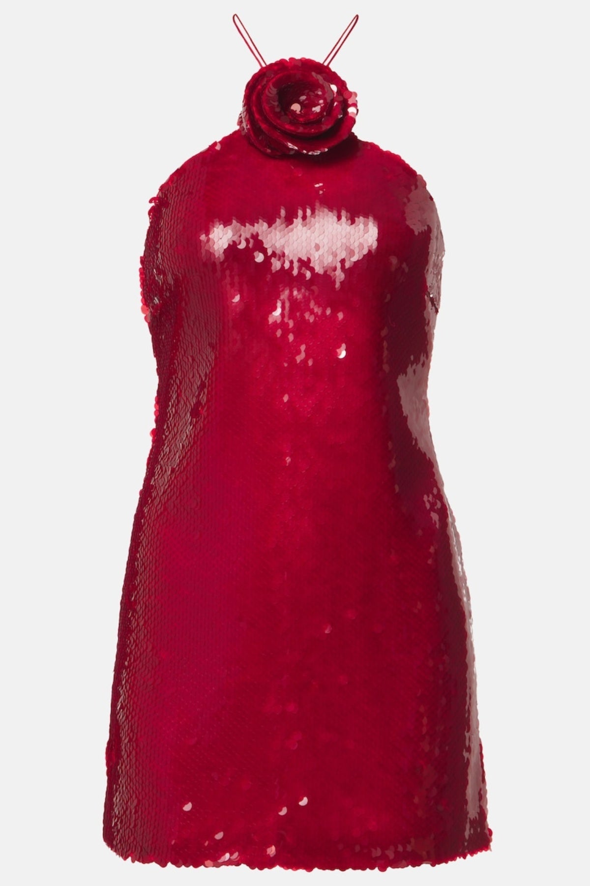 CINWA FLORAL SEQUIN HALTER MINI DRESS - RED