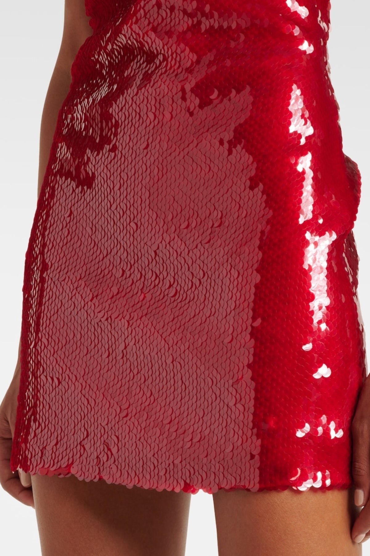 CINWA FLORAL SEQUIN HALTER MINI DRESS - RED