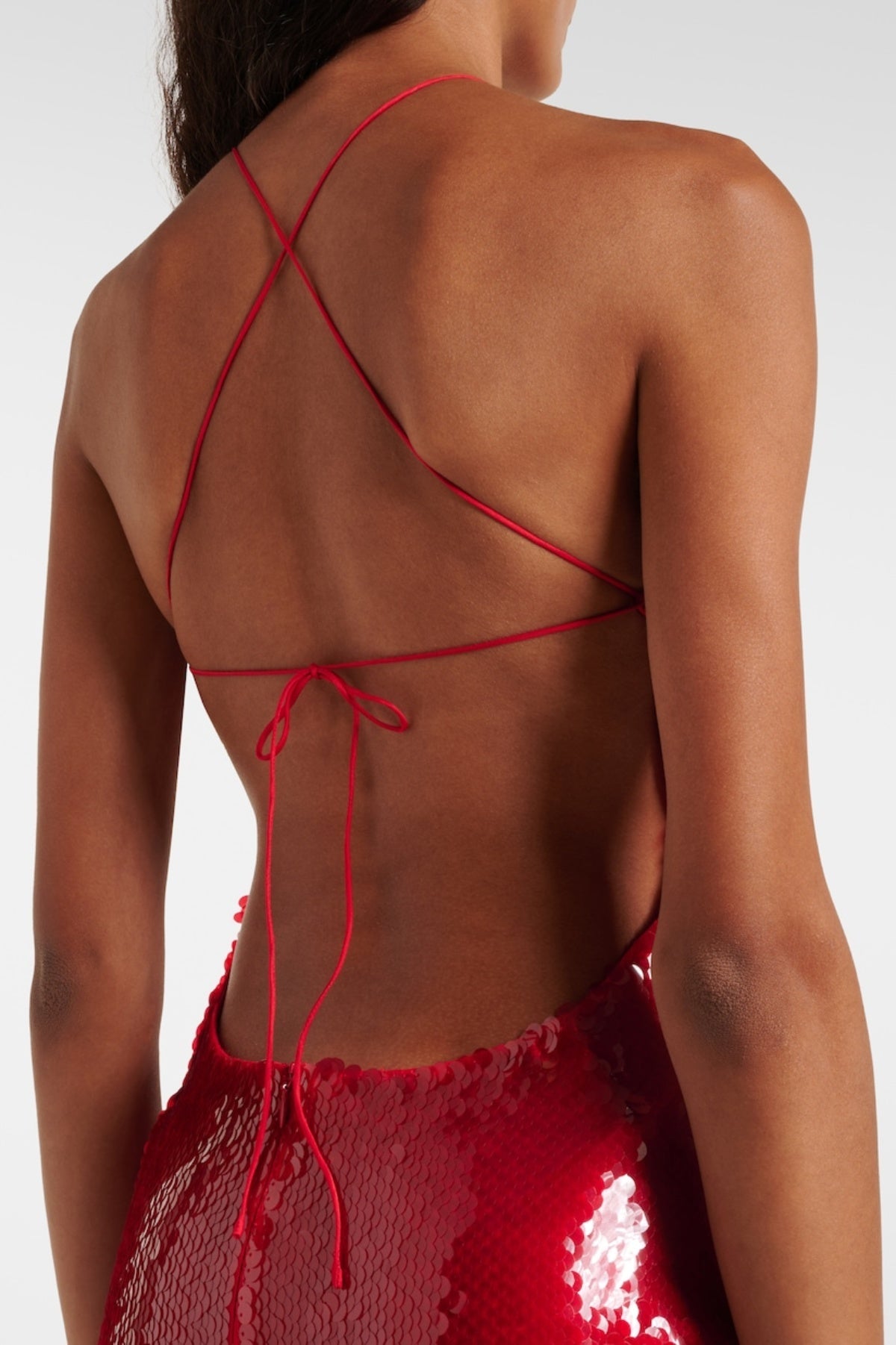 CINWA FLORAL SEQUIN HALTER MINI DRESS - RED