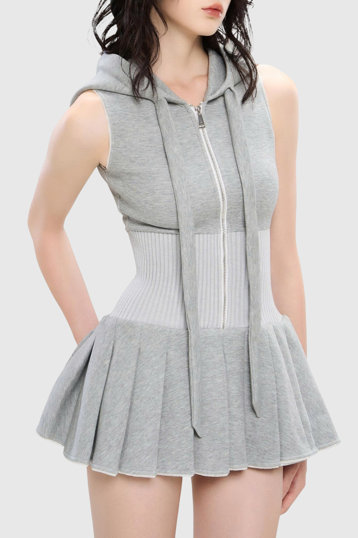 CLIFFA SLEEVELESS KNIT MINI DRESS GREY CASUAL