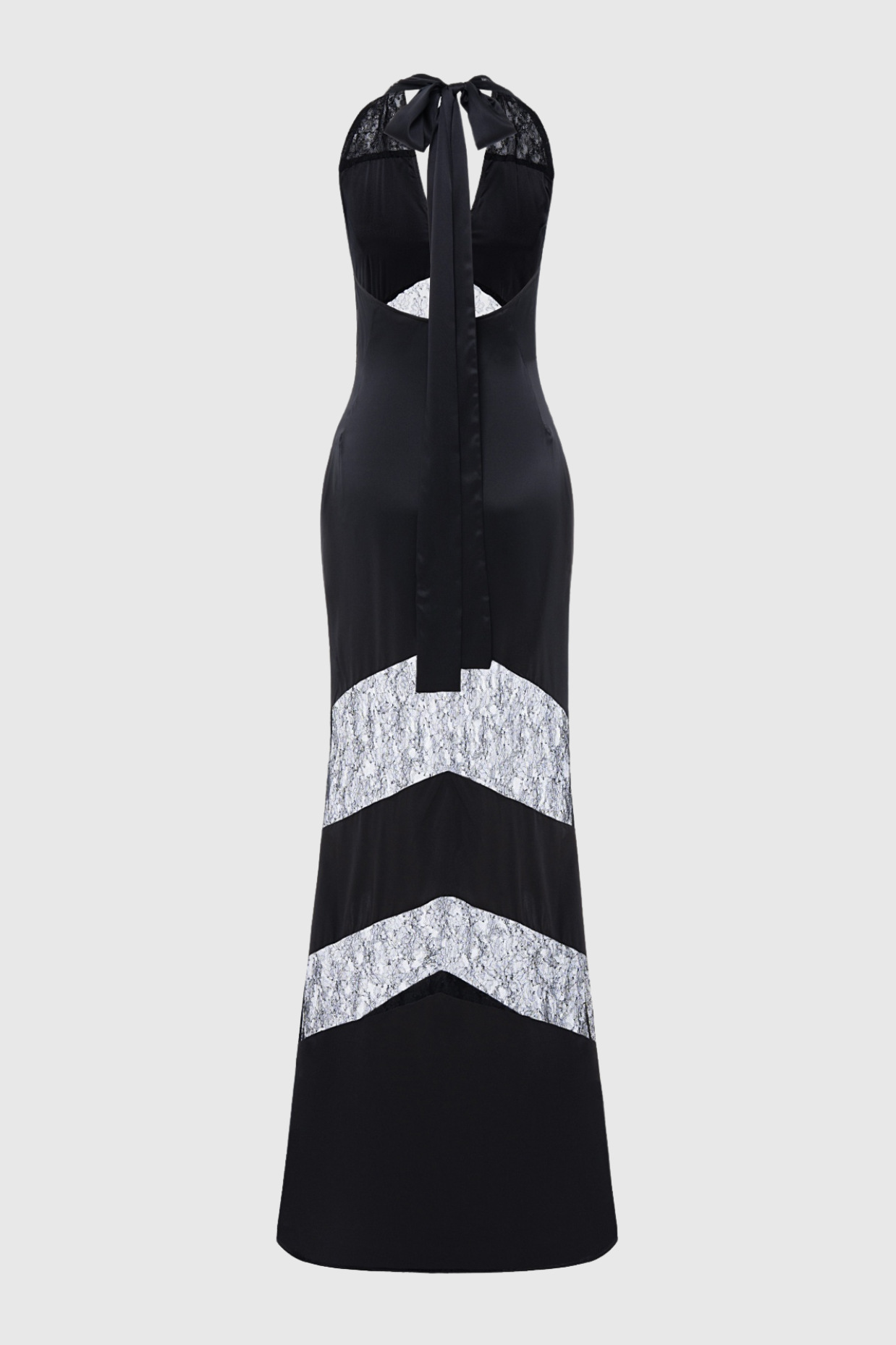 CLORA SATIN HALTER LACE MAXI DRESS BLACK