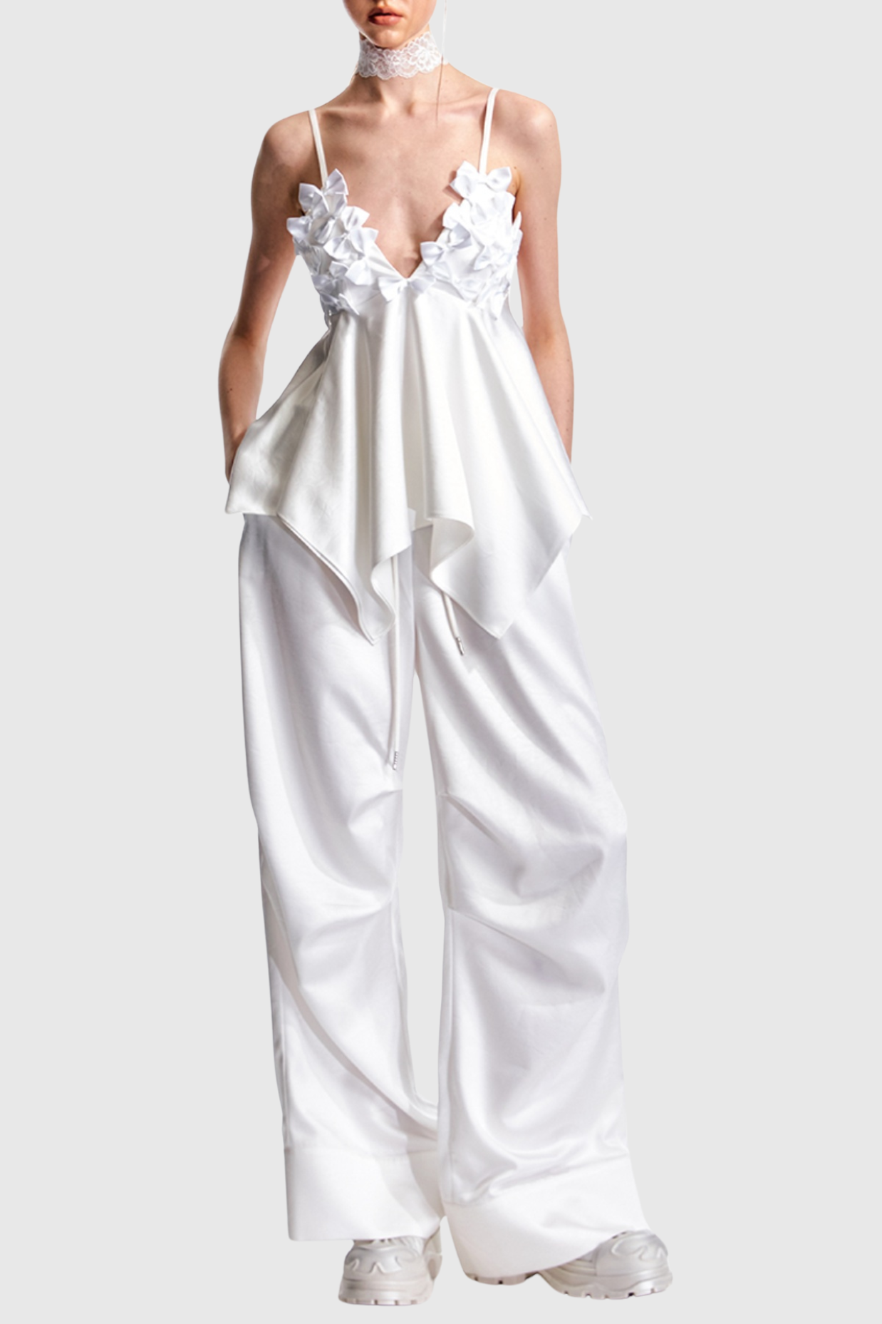 CALIXTO BOW RUCHED TOP WHITE WEDDING GUEST