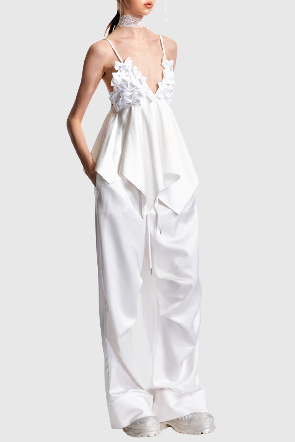 CALIXTO BOW RUCHED TOP WHITE WEDDING GUEST