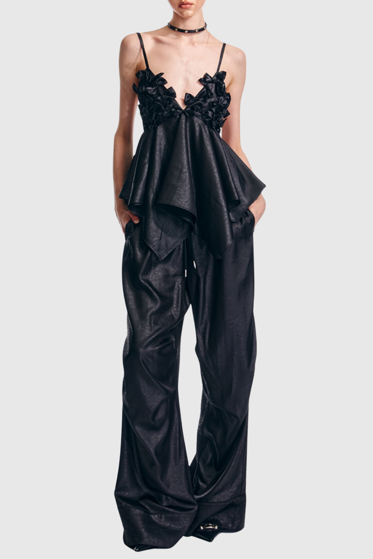 CALIXTO BOW RUCHED TOP BLACK