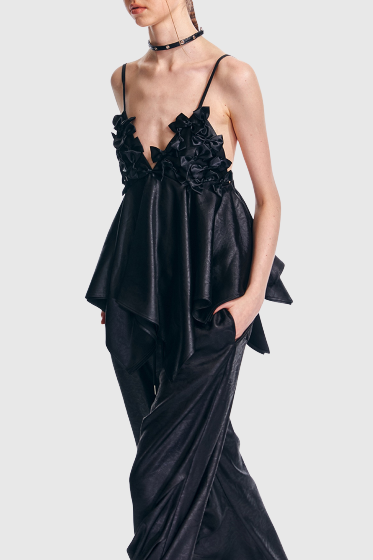 CALIXTO BOW RUCHED TOP BLACK