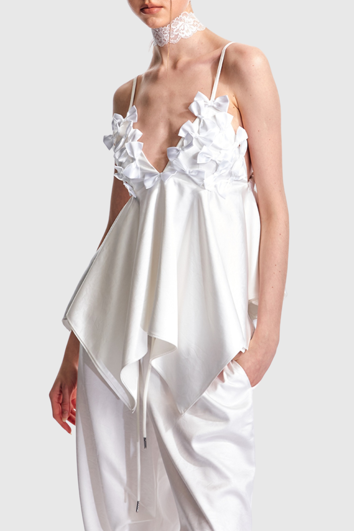 CALIXTO BOW RUCHED TOP WHITE WEDDING GUEST