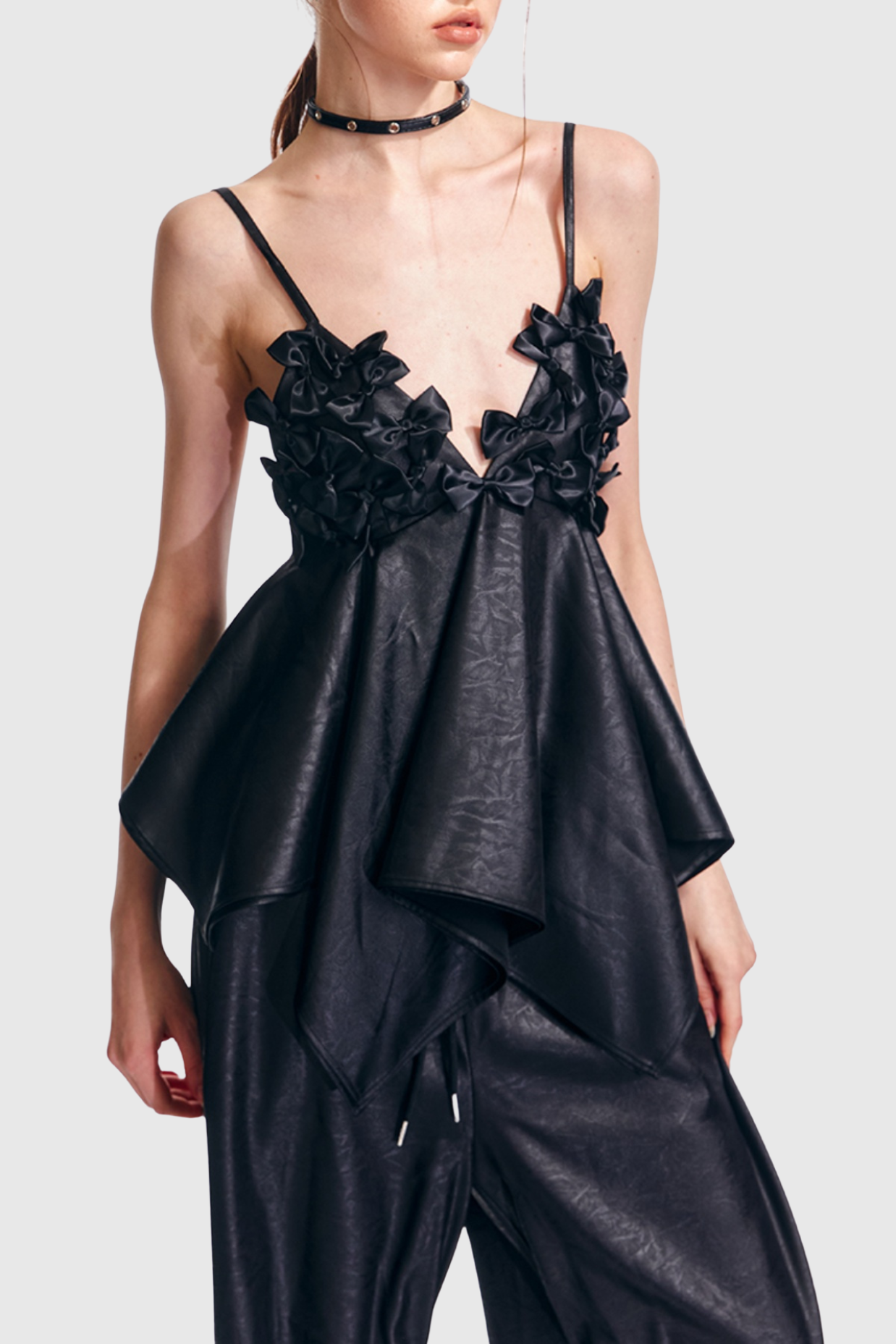 CALIXTO BOW RUCHED TOP BLACK