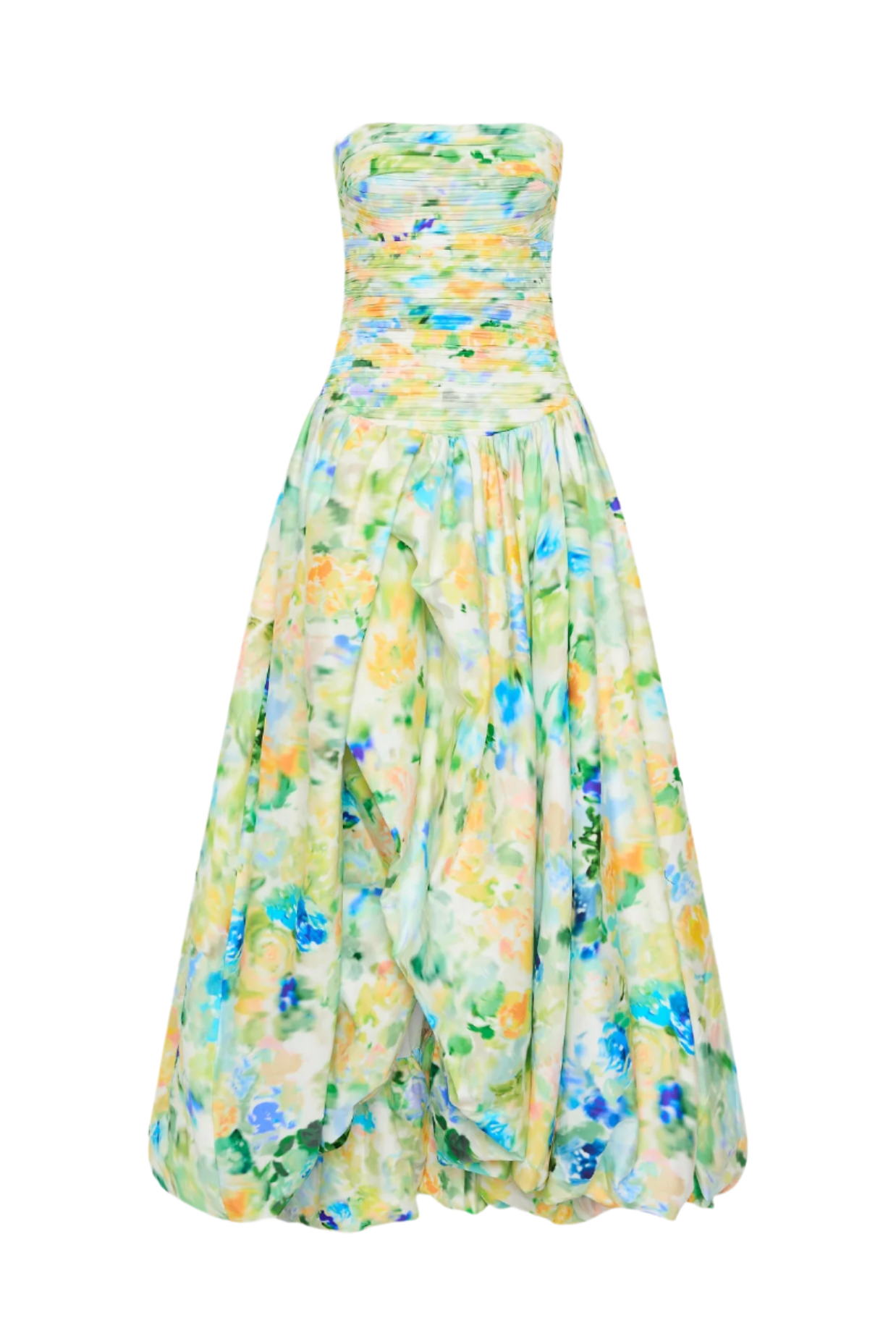 COLEKA FLORAL STRAPLESS RUCHED MAXI DRESS - GREEN