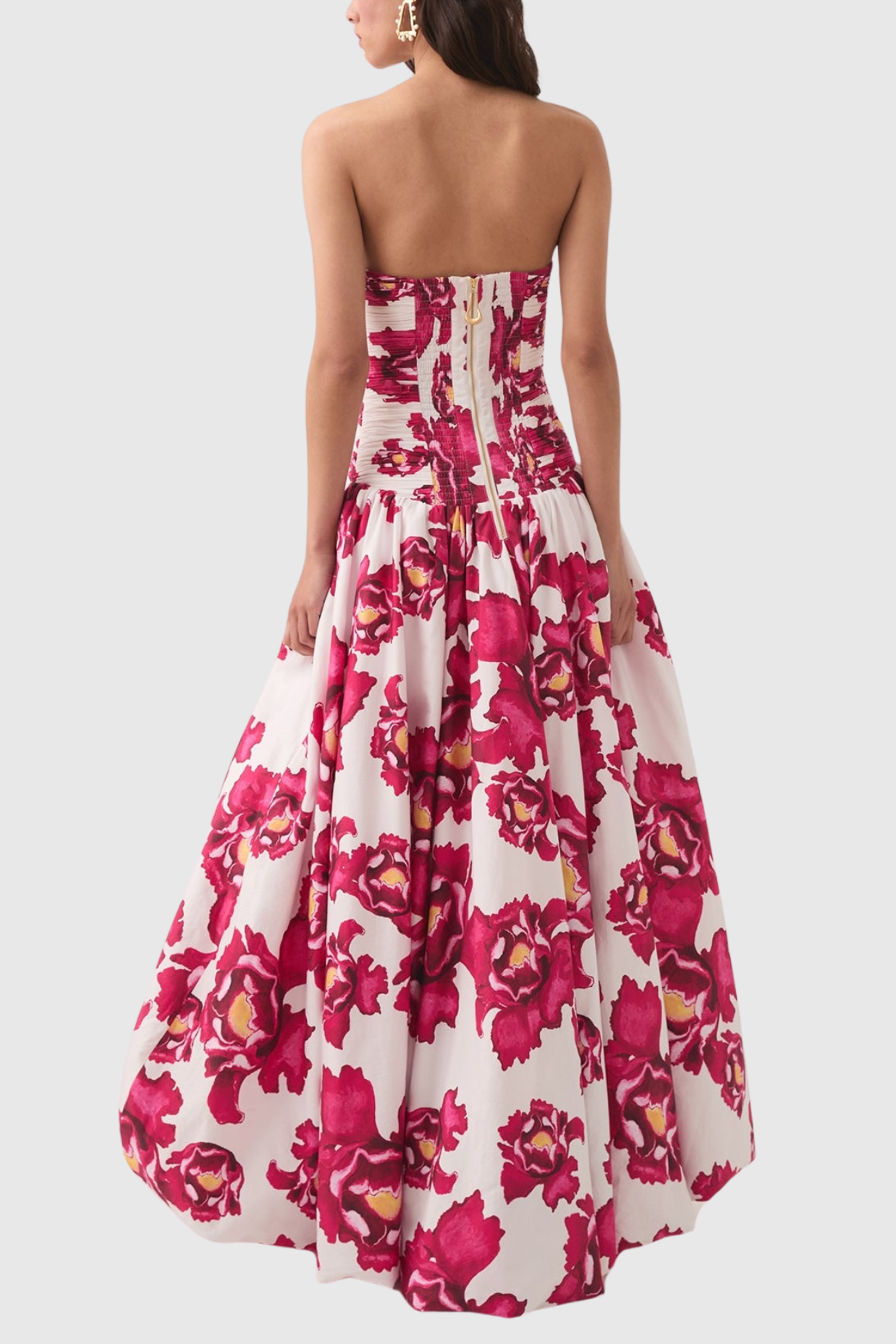 COLEKA FLORAL RUCHED STRAPLESS MAXI DRESS - PINK