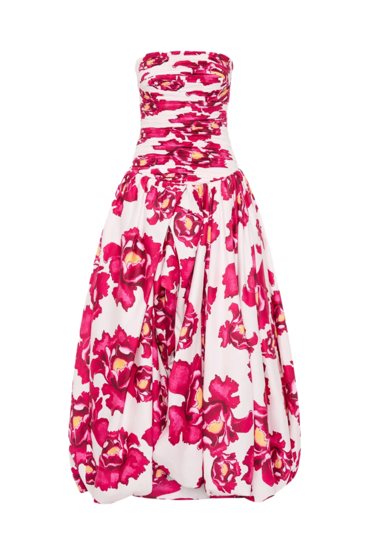 COLEKA FLORAL RUCHED STRAPLESS MAXI DRESS - PINK