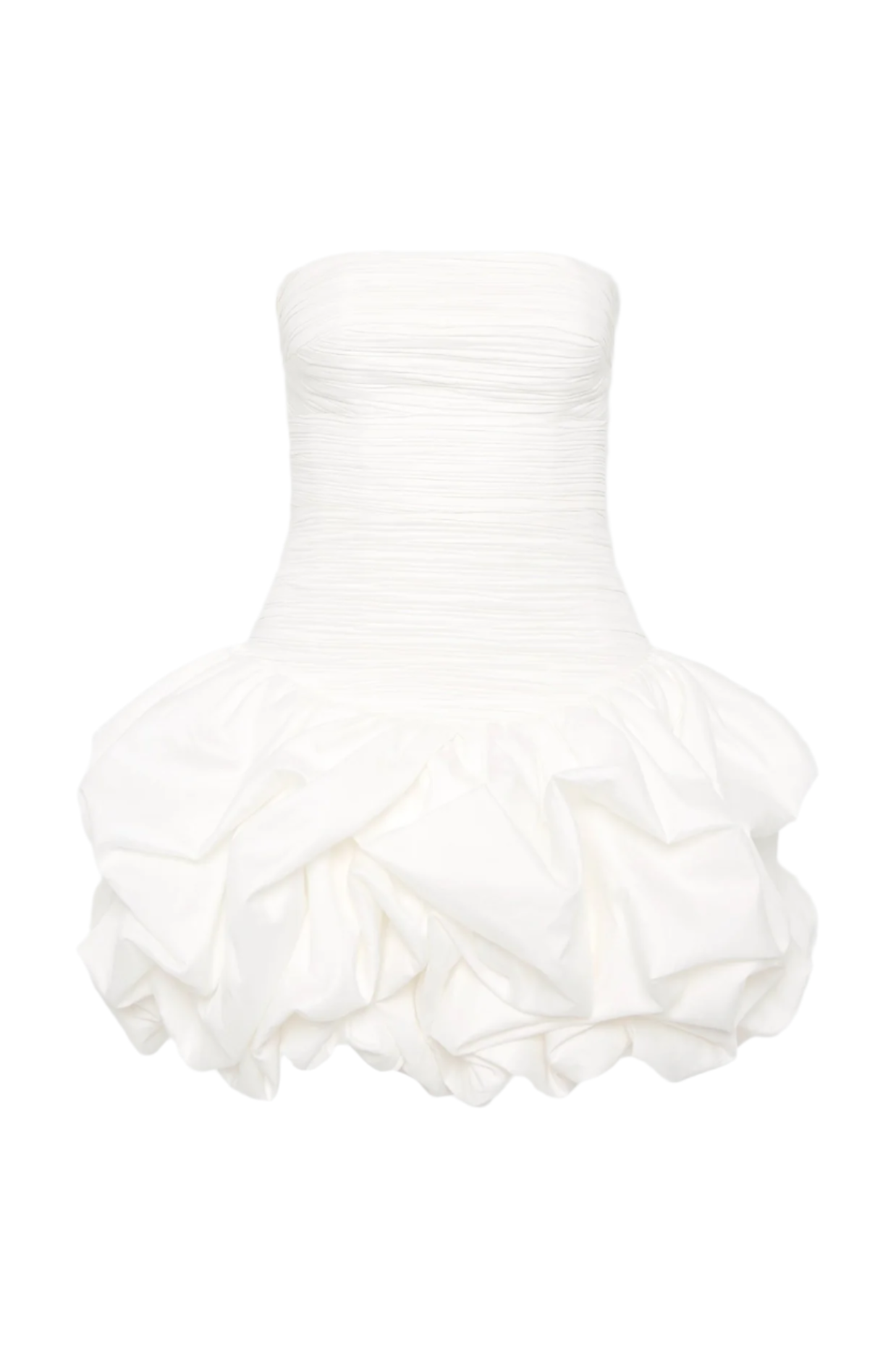 COLEKA FLORAL STRAPLESS RUCHED MINI DRESS WHITE