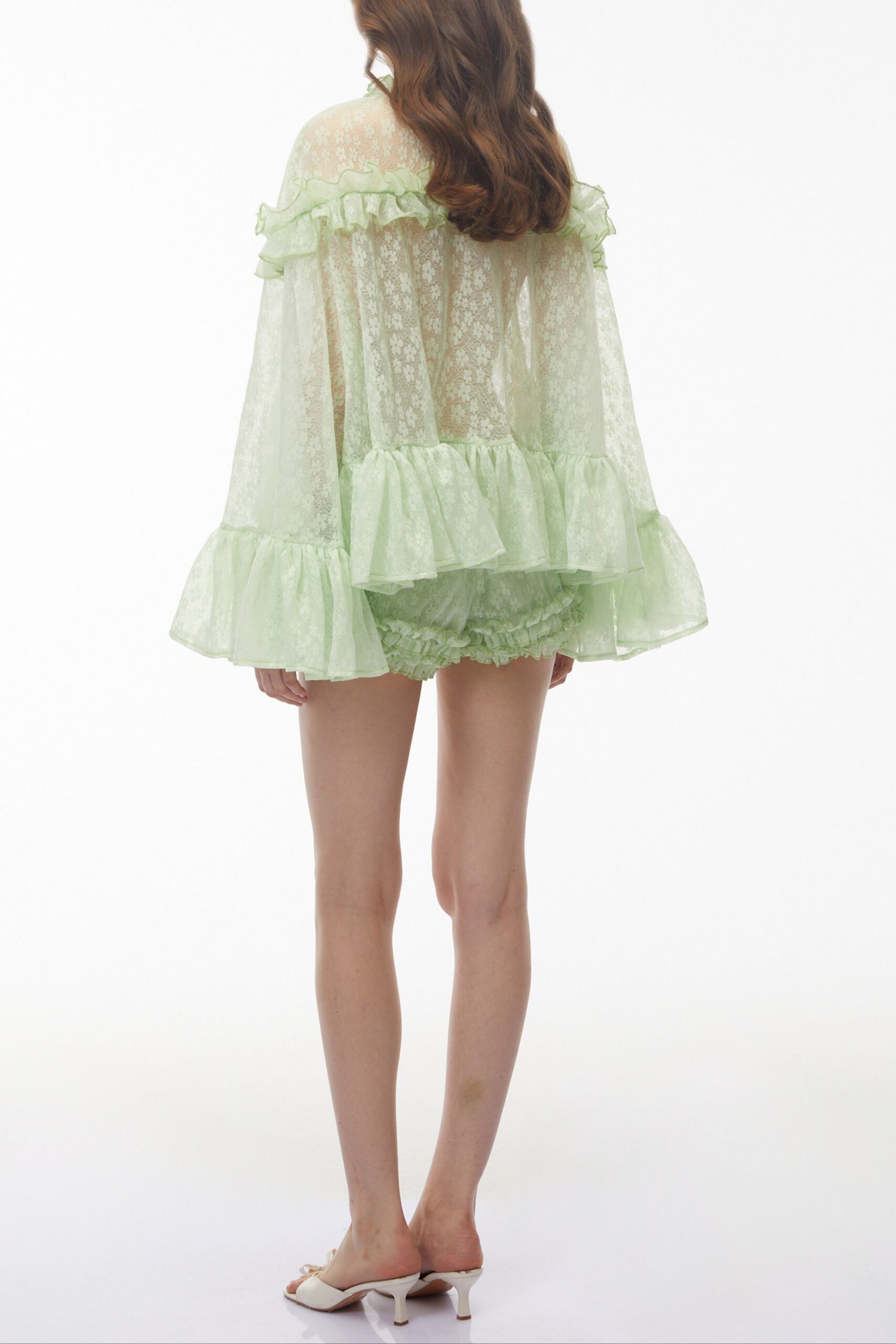 VANESSA MINT GREEN LACE RUFFLED TOP & SHORTS SET