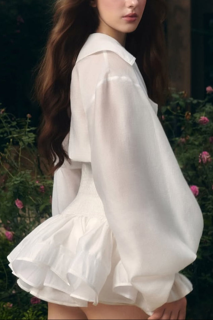 ZENOBIA PUFF SLEEVE TUTU MINI DRESS IN WHITE