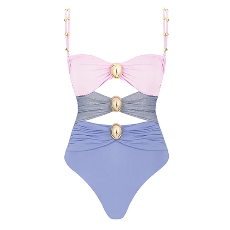 COLORBLOCK ONE-PIECE SWIMSUIT WITH SARONG COVER-UP