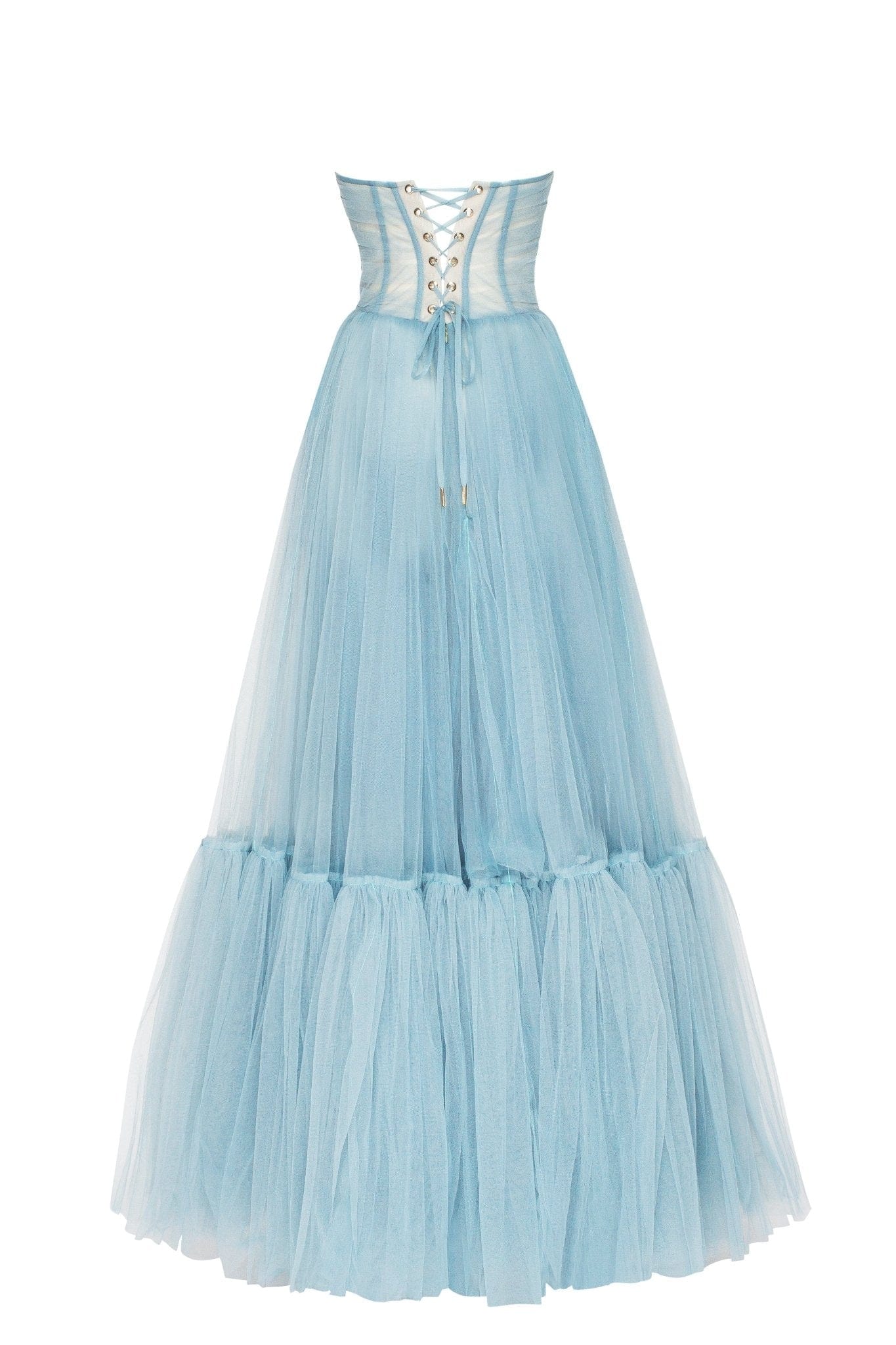 OCEAN WAVE SHEER SLEEVE TULLE MAXI DRESS