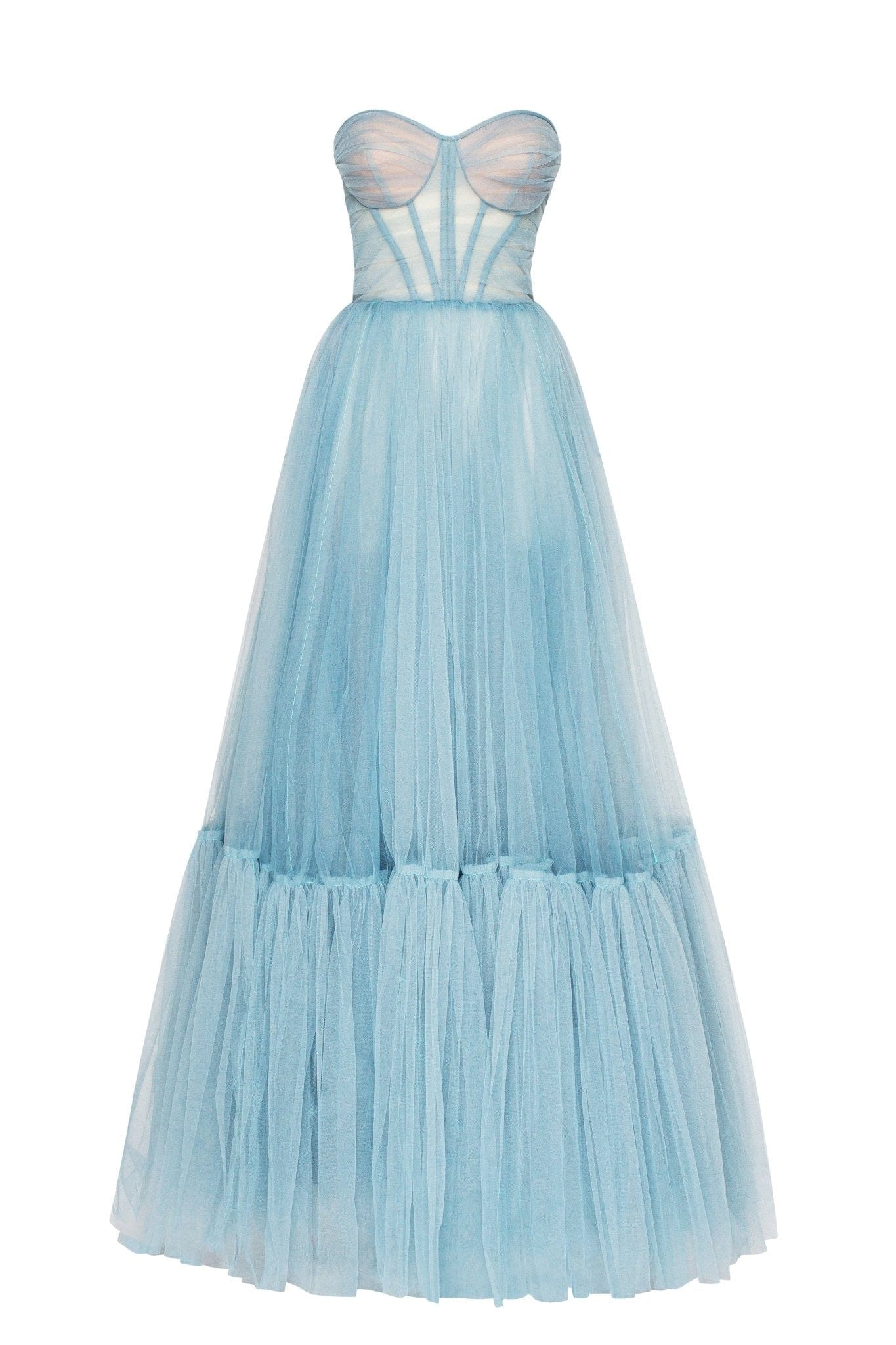 OCEAN WAVE SHEER SLEEVE TULLE MAXI DRESS