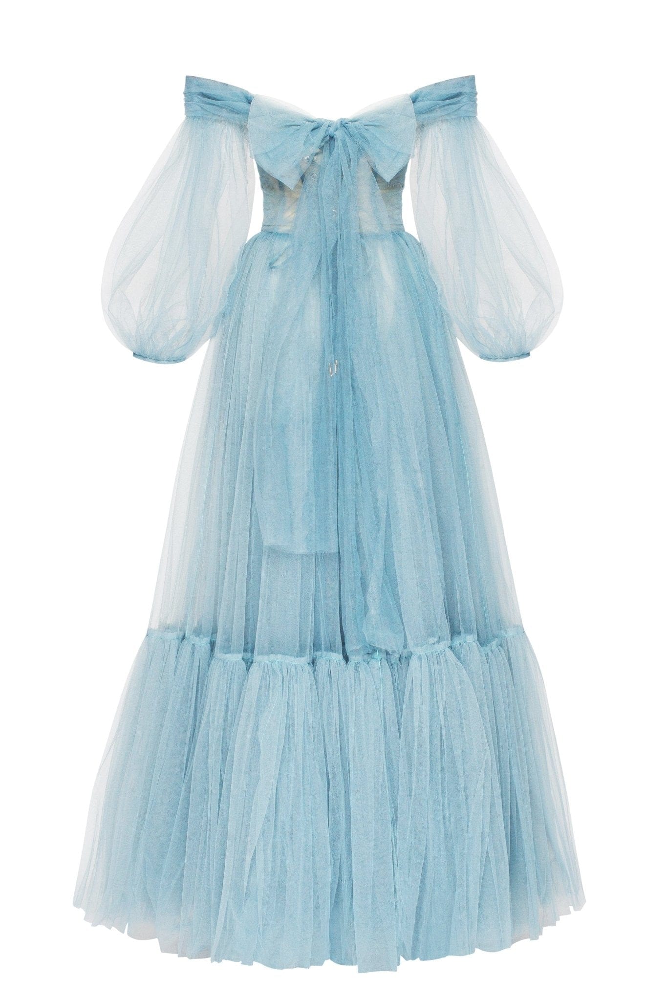 OCEAN WAVE SHEER SLEEVE TULLE MAXI DRESS