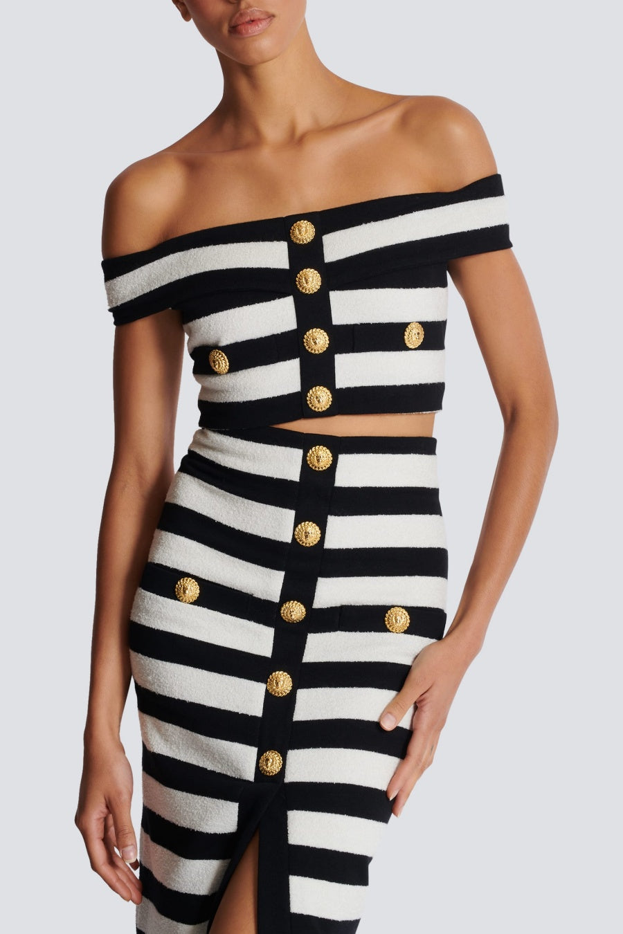 CORALINE STRIPED OFF-SHOULDER BANDAGE SET