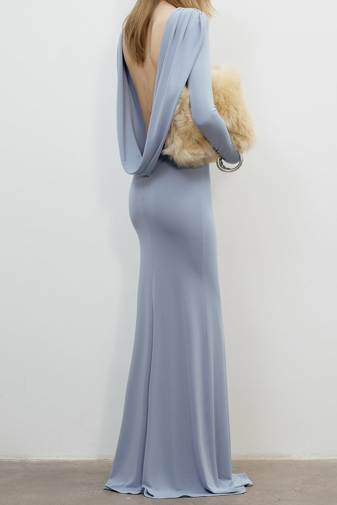 VICKY KNIT BACKLESS BODYCON MAXI DRESS BLUE