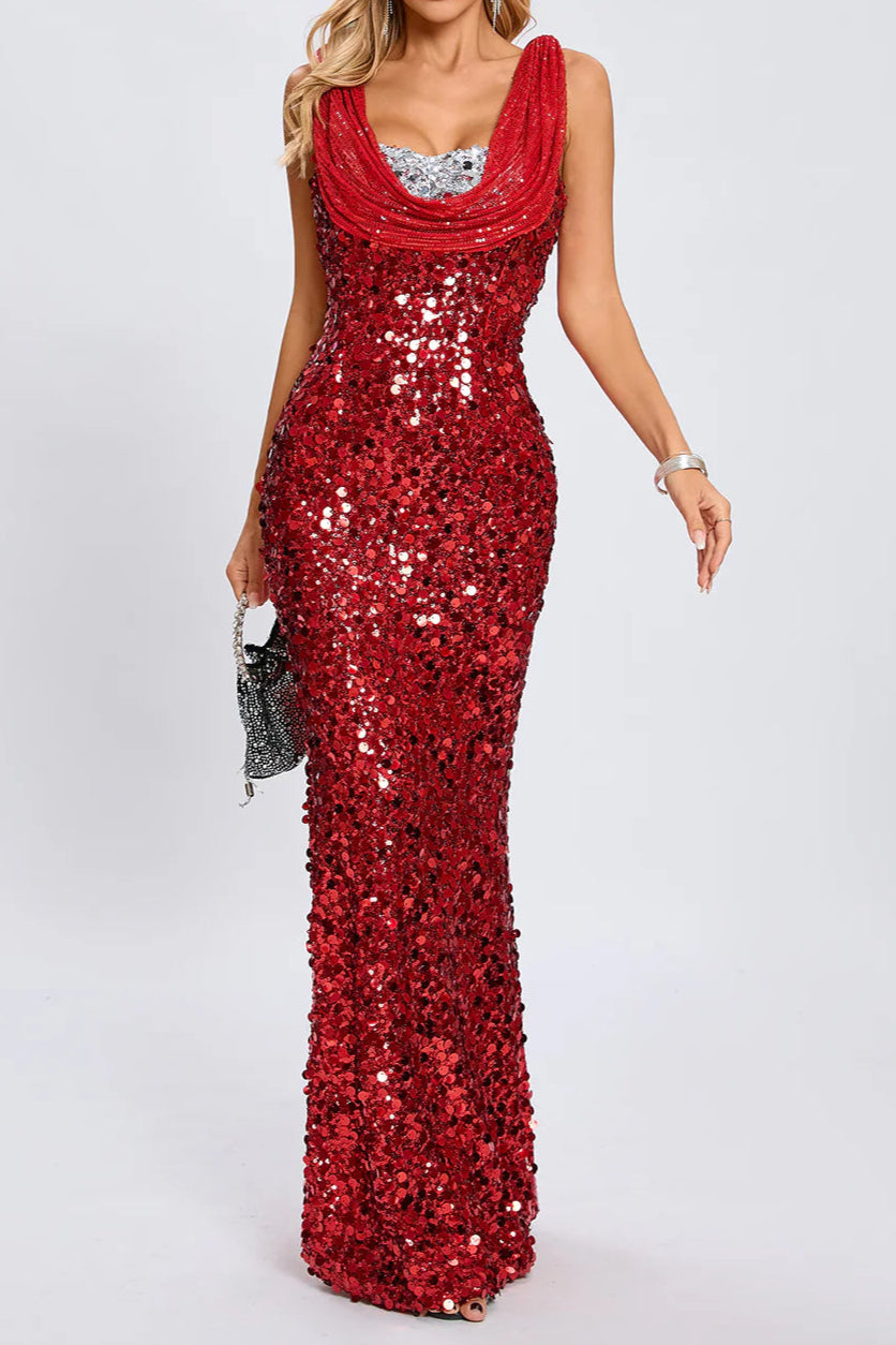CowlSequinMaxiDress_3 BASIA SLEEVELESS SEQUIN RED MAXI DRESS