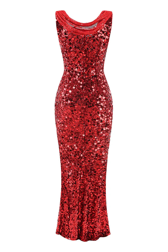 BASIA SLEEVELESS SEQUIN RED MAXI DRESS
