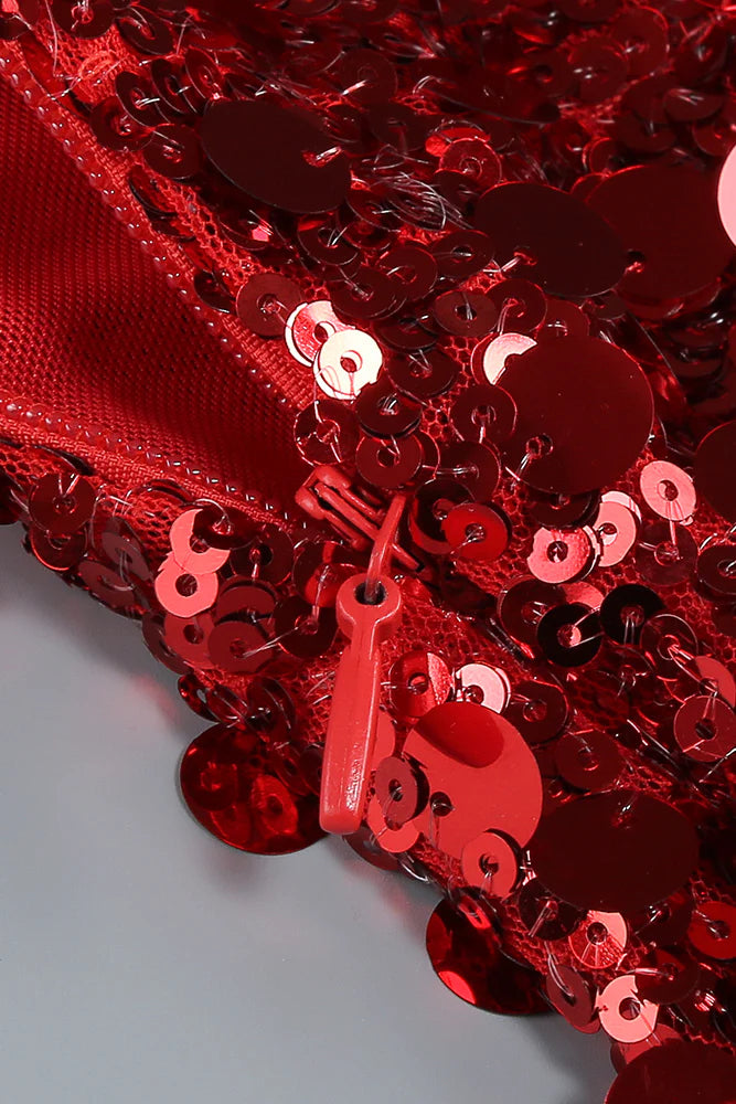 BASIA SLEEVELESS SEQUIN RED MAXI DRESS