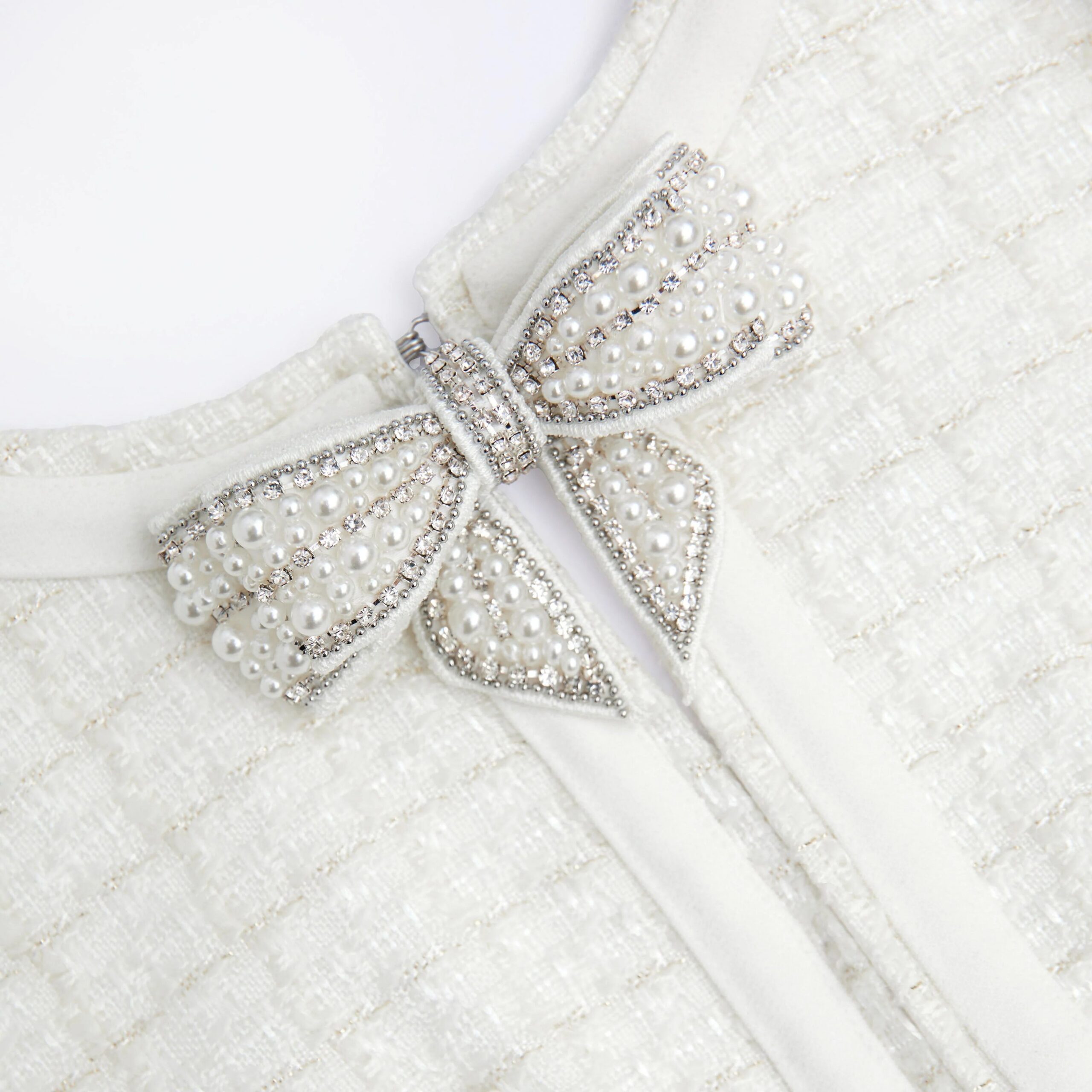 CREAM BOUCLE BOW MINI DRESS FOR COCKTAIL