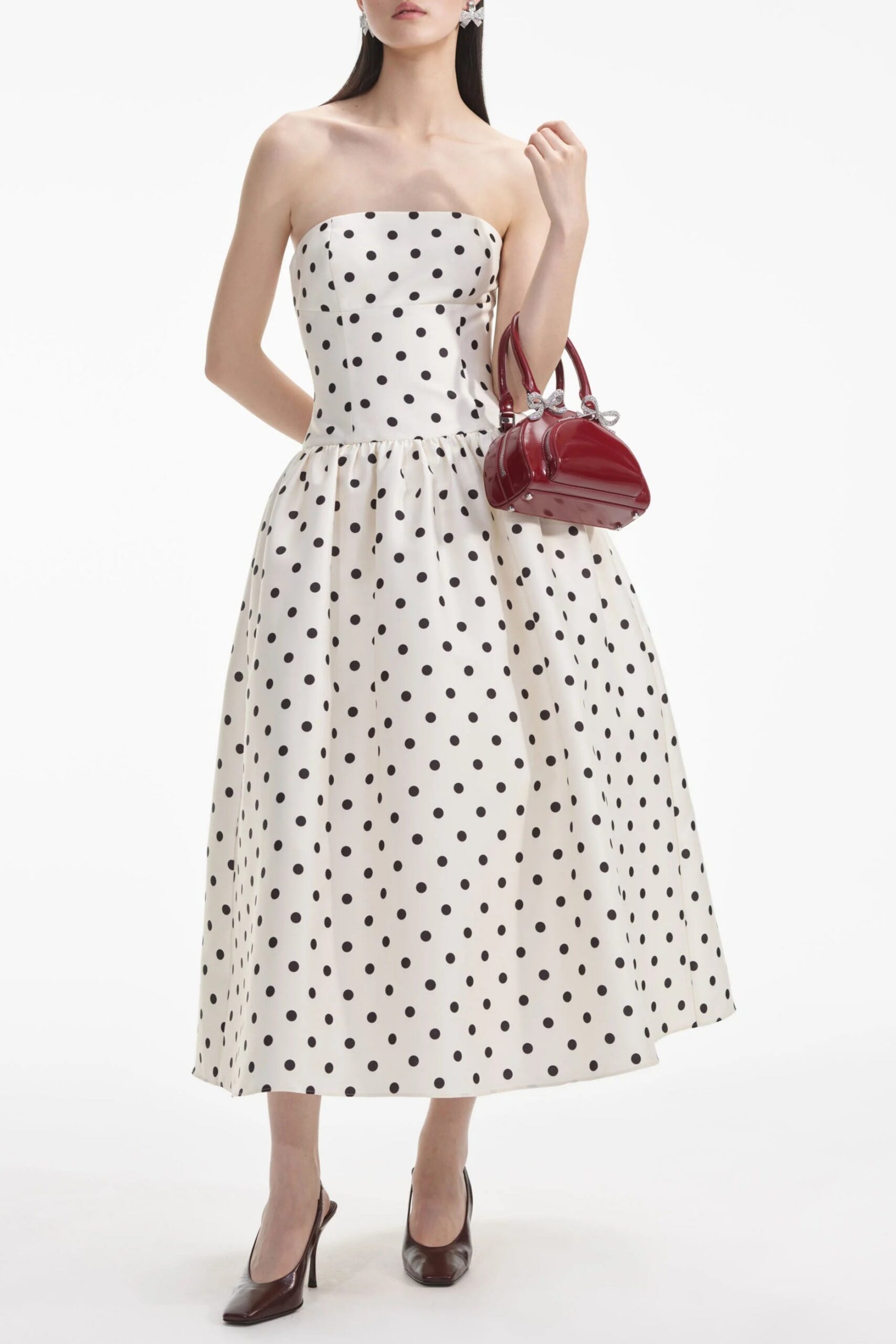 CreamPolkaDotTaffetaMidiDress CREAM POLKA DOT TAFFETA MIDI DRESS FOR PARTIES