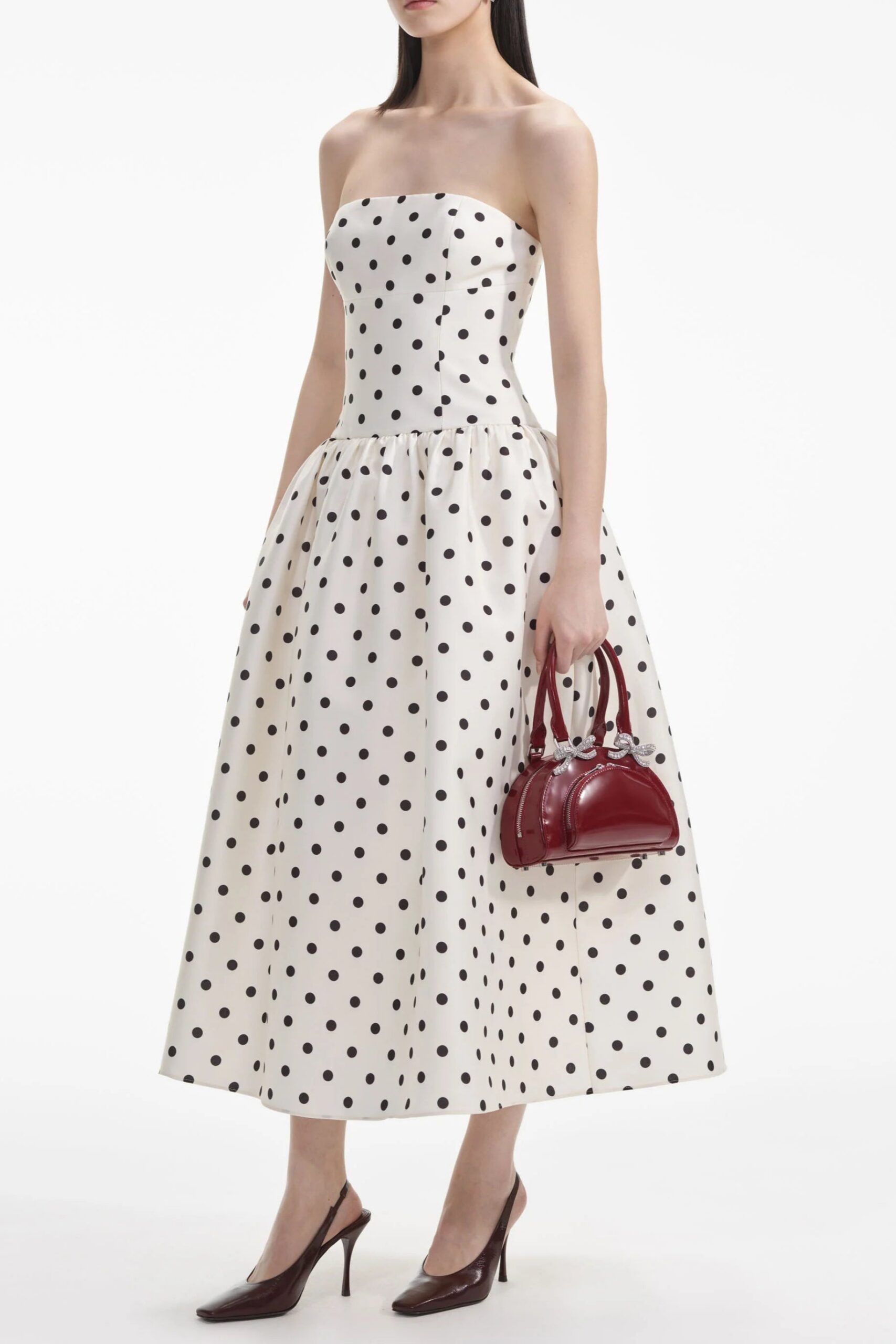 CREAM POLKA DOT TAFFETA MIDI DRESS FOR PARTIES