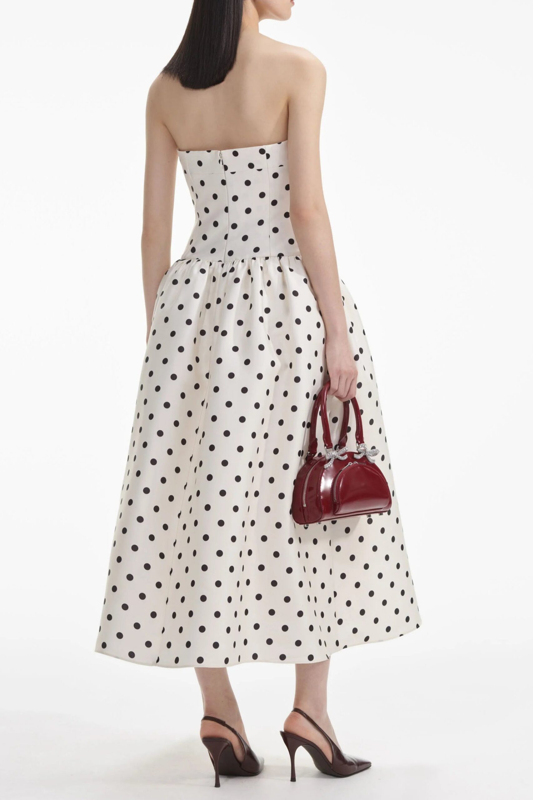 CREAM POLKA DOT TAFFETA MIDI DRESS FOR PARTIES