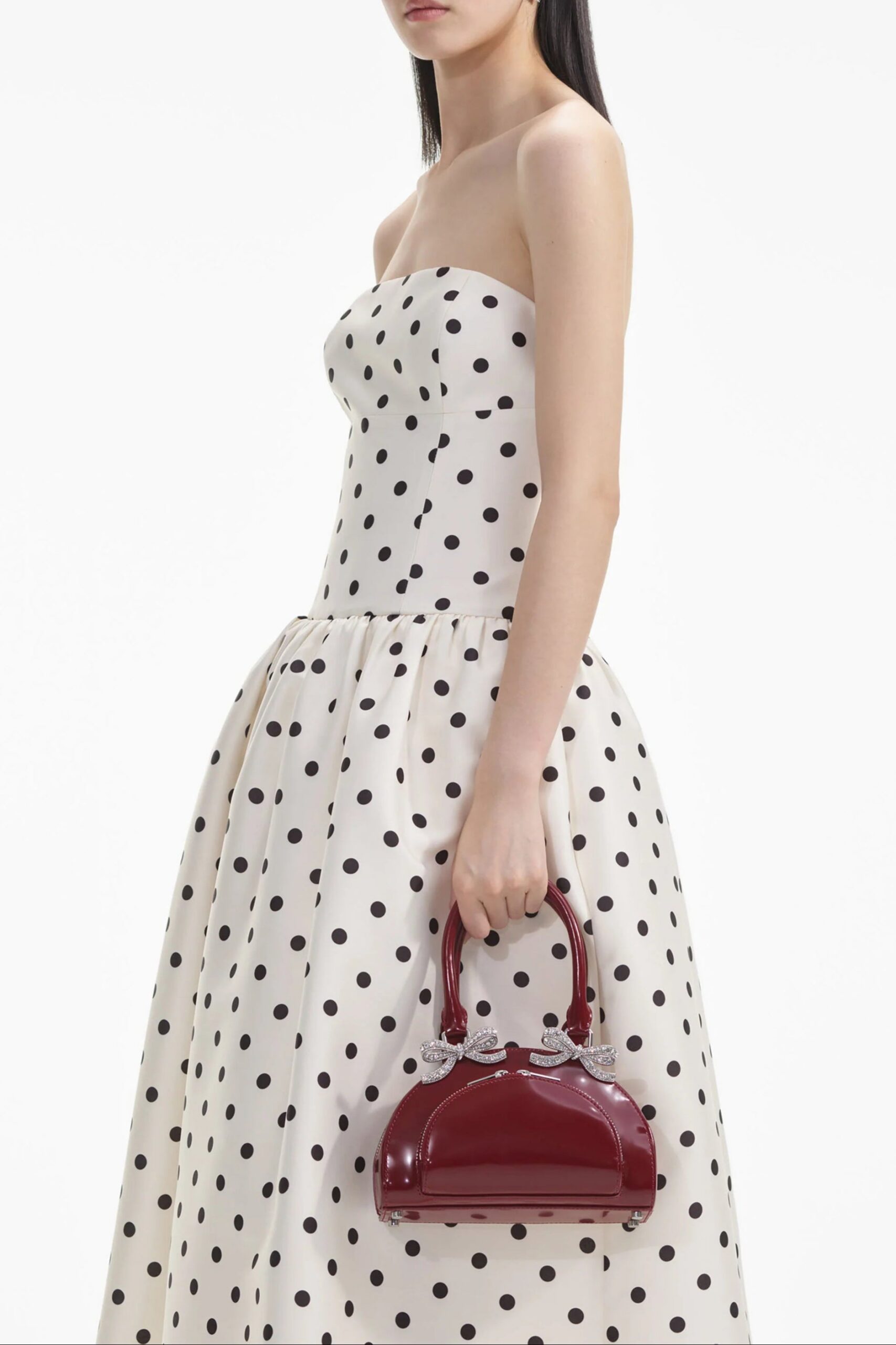 CREAM POLKA DOT TAFFETA MIDI DRESS FOR PARTIES