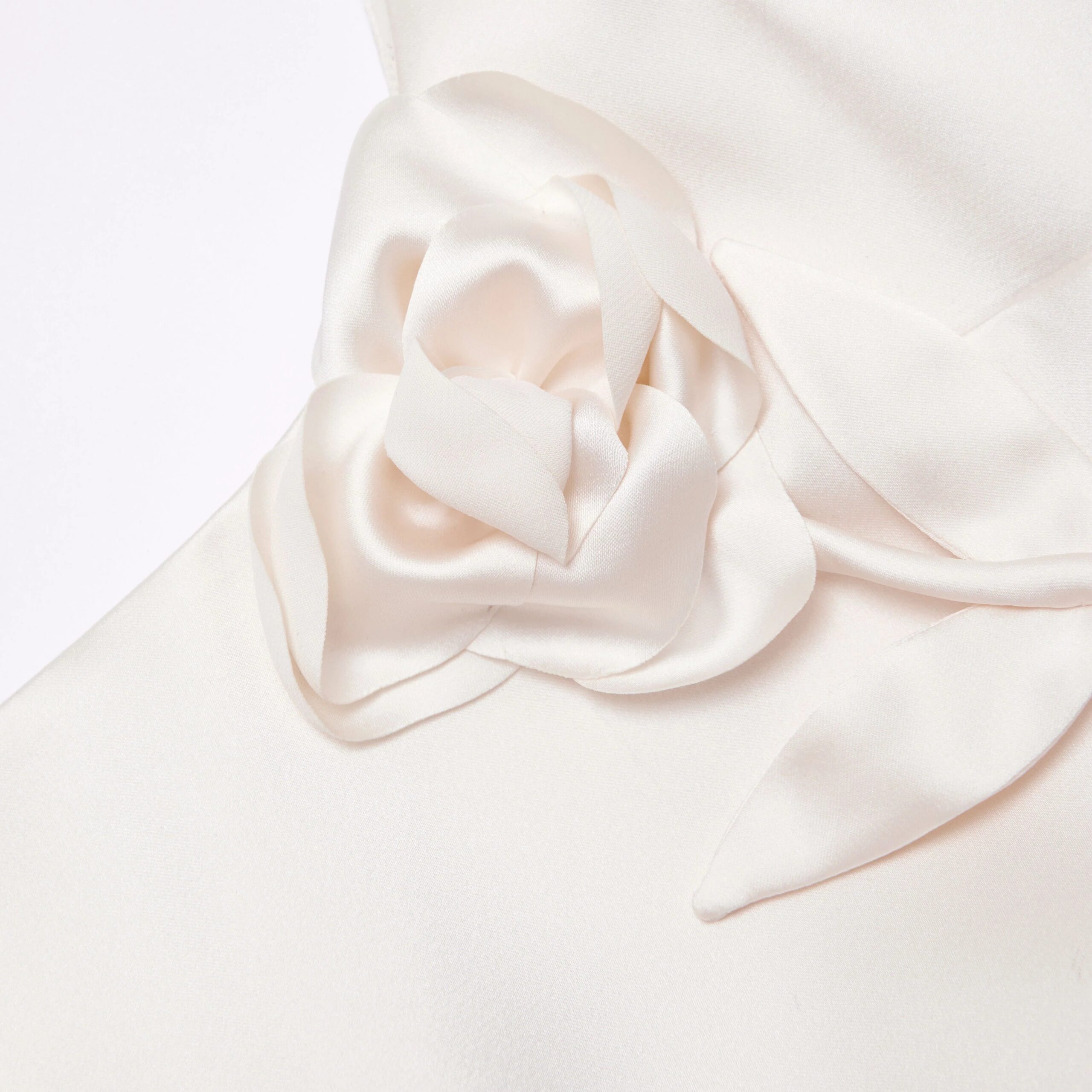 CREAM SATIN FLOWER MIDI DRESS FOR WEDDING GUEST